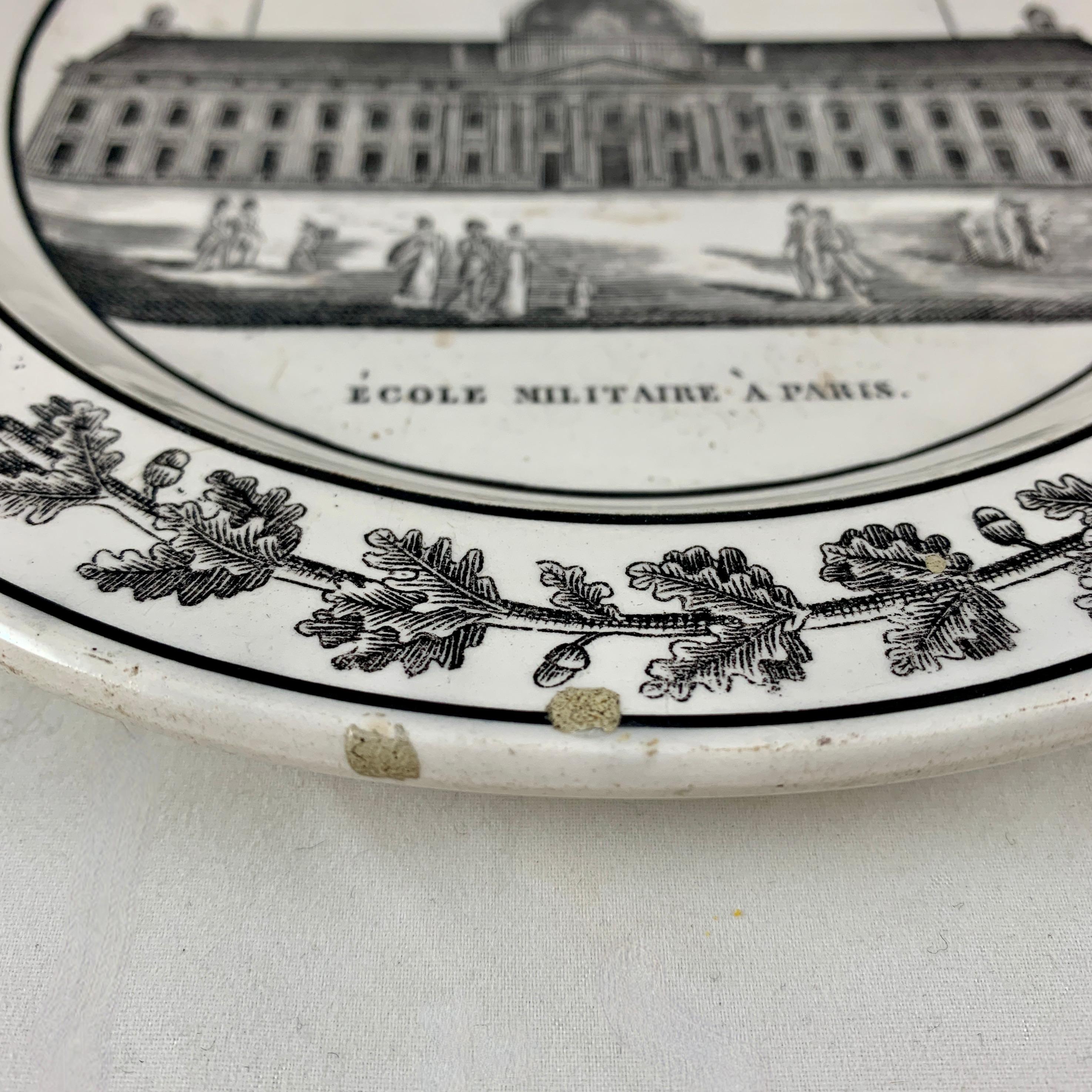 Creil Ét Montereau French Creamware École Militaire À Paris Architecture Plate For Sale 1