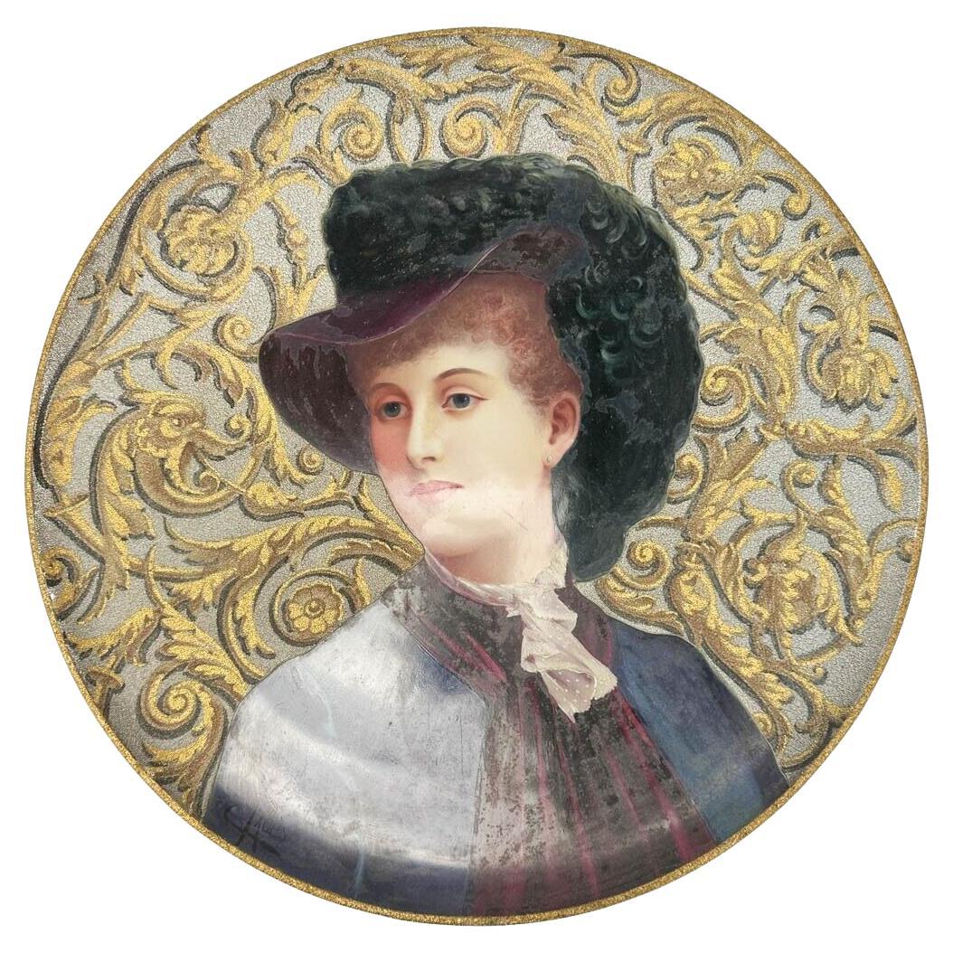  Creil et Montereau French Porcelain Large Wall Hanging Portrait Charger Coralen