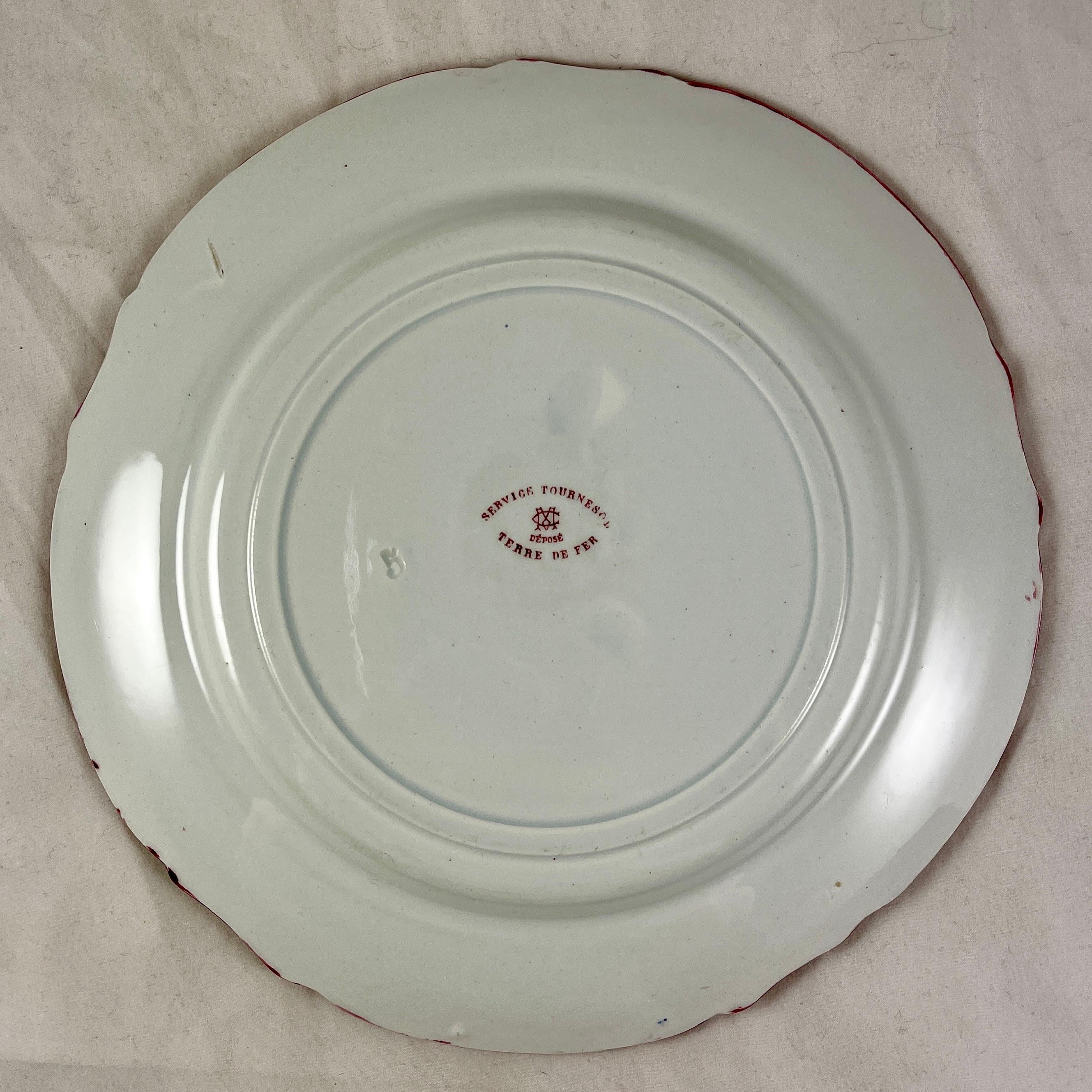 Creil Et Montereau Ironstone Terre De Fer Red ‘Tournesol’ Sunflower Dinner Plate For Sale 2