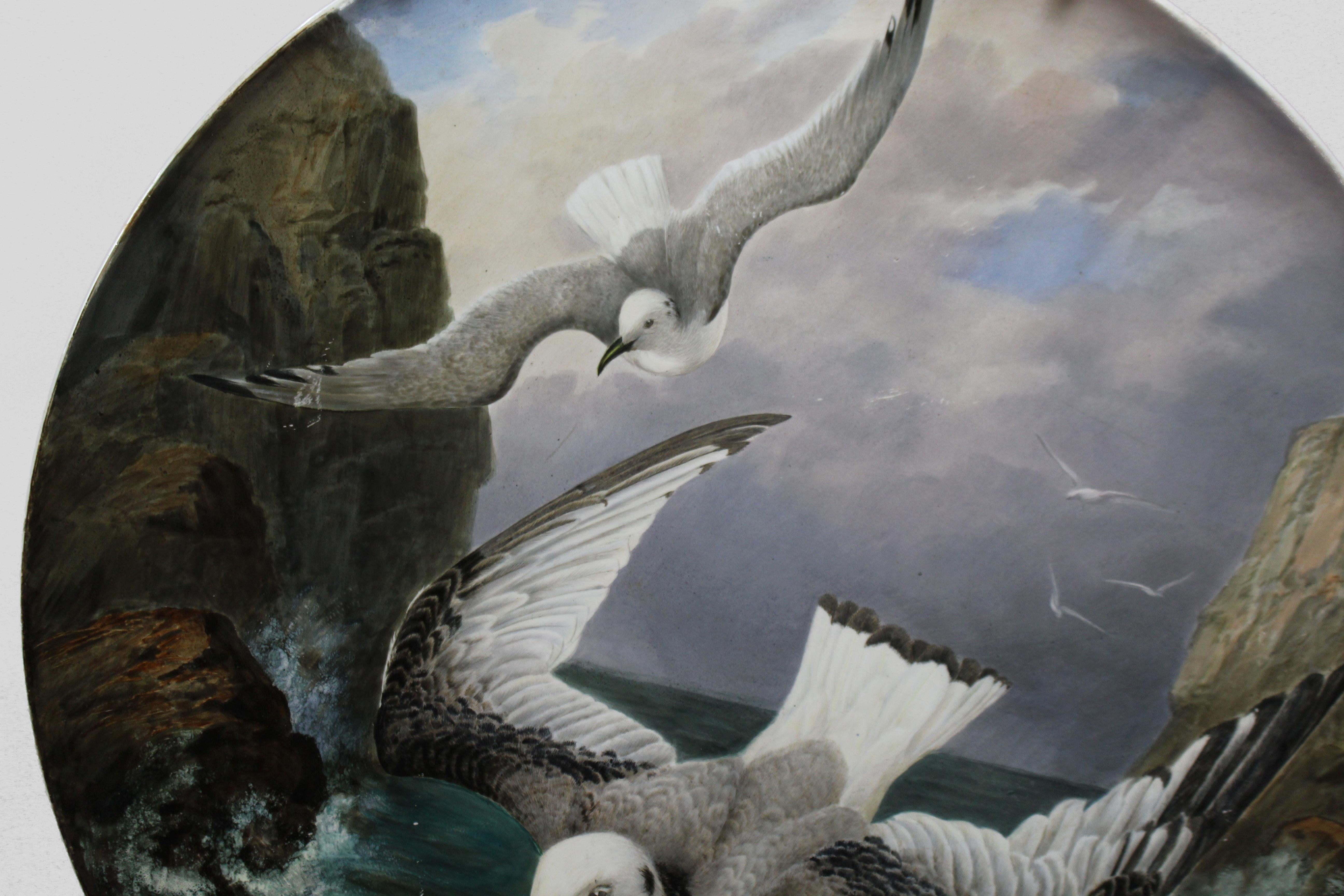 Pottery Creil et Montereau Painted Seagull Charger c.1880
