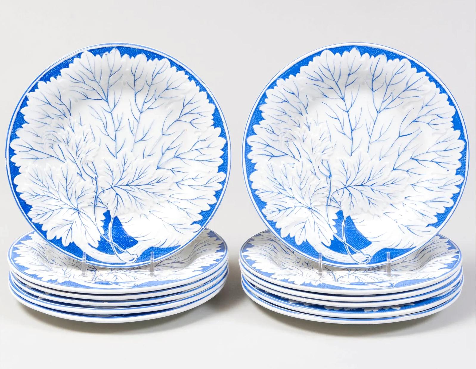 19th Century French Pottery Leaf-Shaped Plates, Set of Twelve For Sale
