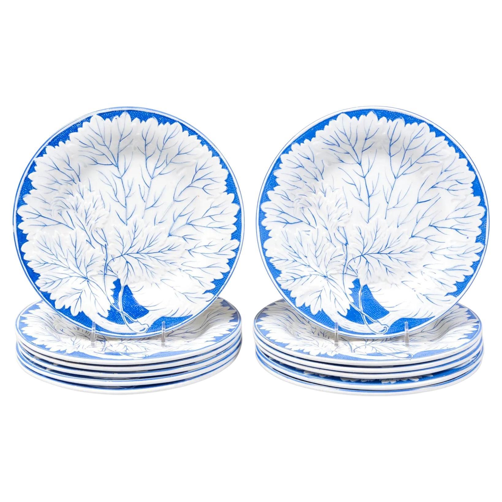 French Pottery Leaf-Shaped Plates, Set of Twelve For Sale