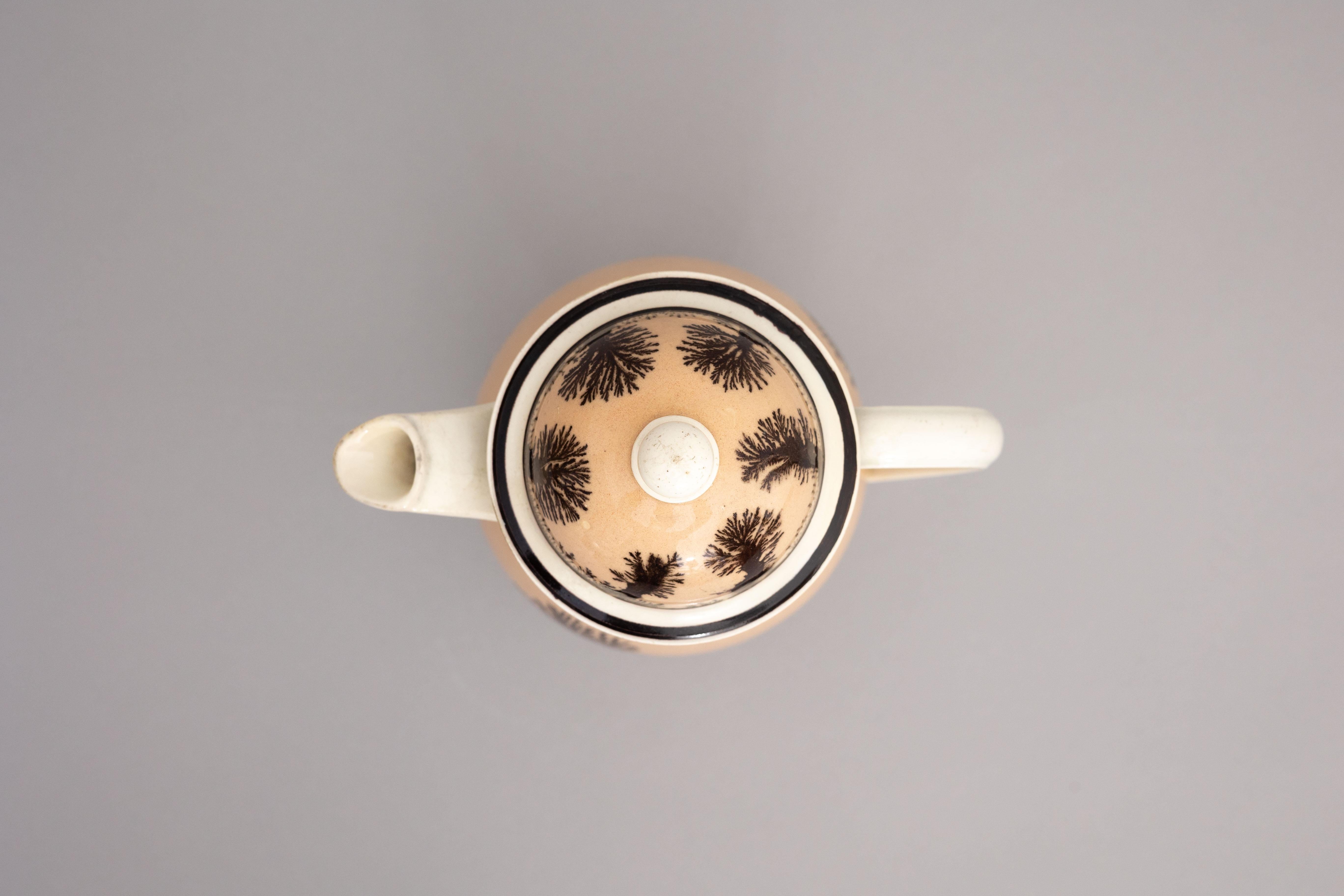 Folk Art Creil French Mochaware Pottery Coffee Pot For Sale