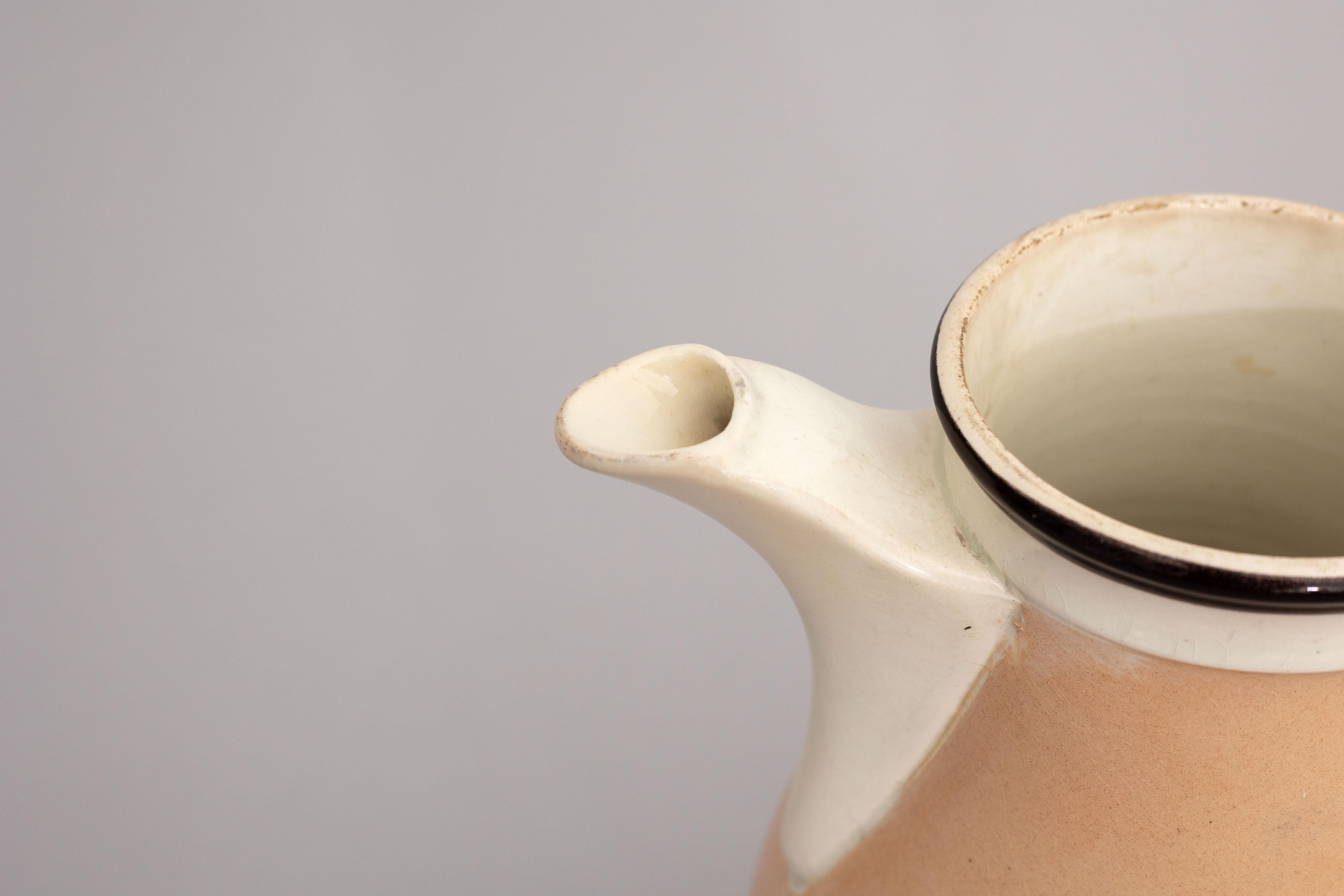 Französische Mochaware-Keramik-Kaffeekanne von Französischem Schliff im Angebot 2