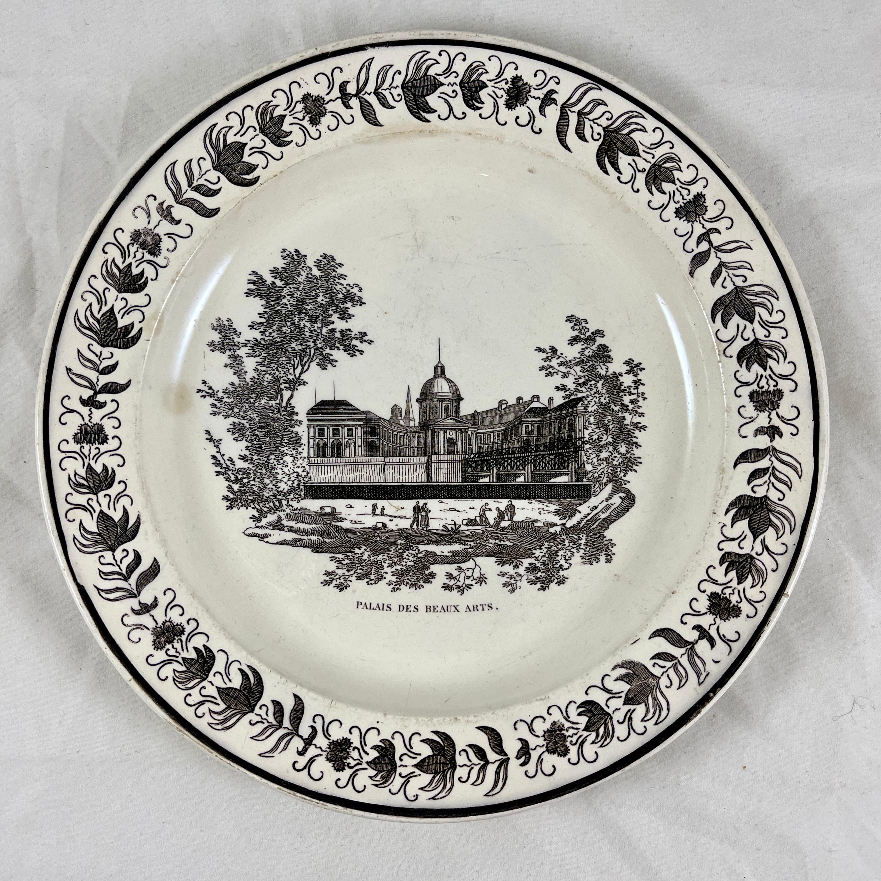 19th Century Creil Neoclassical French Creamware Palais des Beaux Arts Architecture Plate For Sale