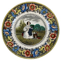 Used Creil Polychrome Transferware Polychrome Plate – La Poupeé, The Doll, circa 1830