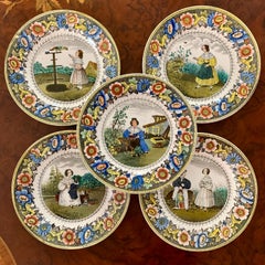 Creil Polychrome Transferware Polychrome Plate, Le Nid D’Oiseau, circa 1830