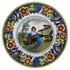 Creil Polychrome Transferware Polychrome Plate, Les Bonnes Cerises, circa 1830