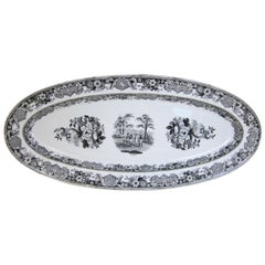 Antique Creil Pottery Fish Platter with Black Print Decoration