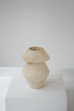 Crema Maya Stone Flower Vase or Vesse 'SAGO', Carved by Hand