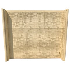 Creme Color Quilted Leather King Headboard with Modernist Hicks Pattern