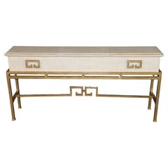 Creme Narrow Depth Finished Gilded Iron Hollywood Regency Style Console Table