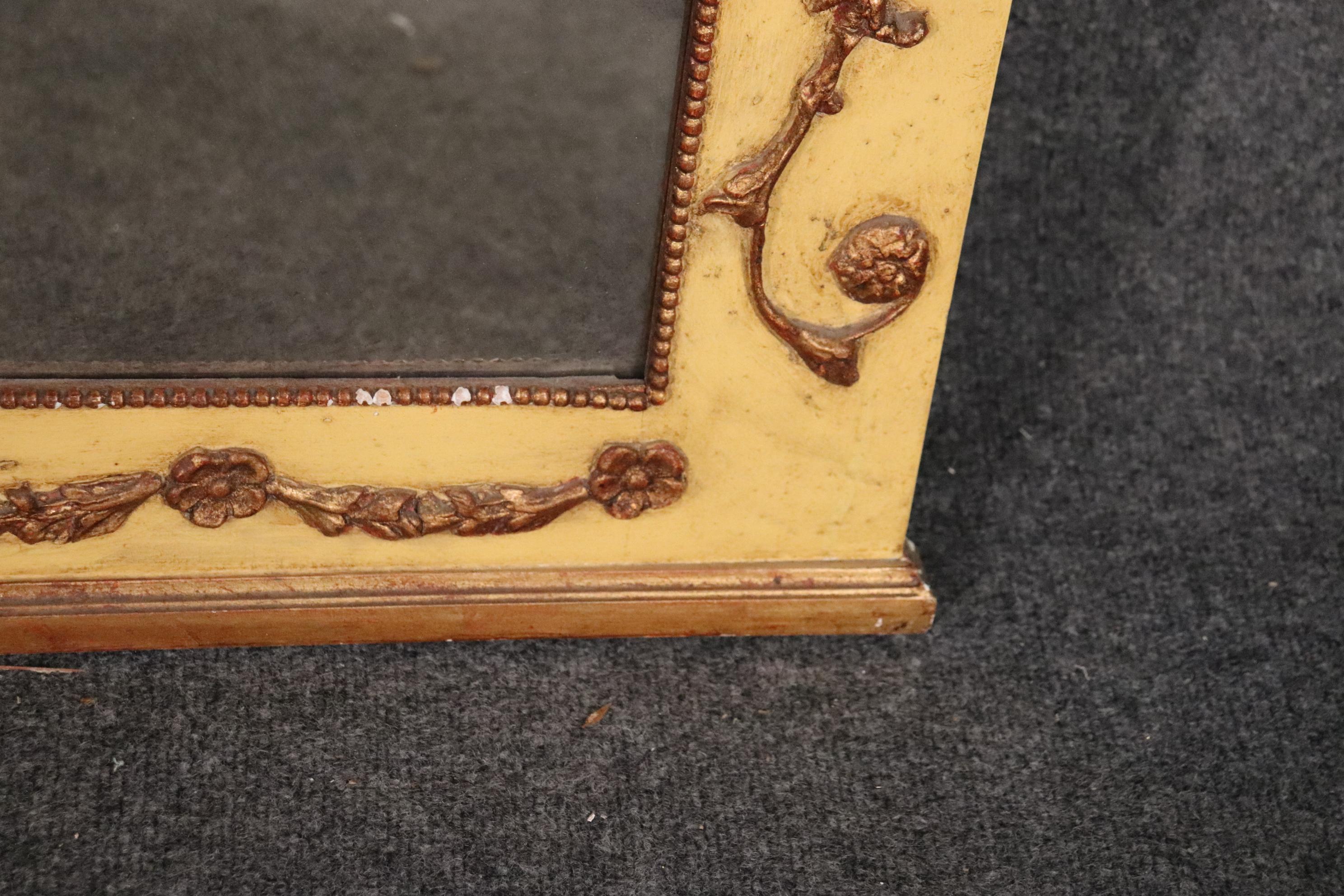 Creme Paint Decorated Gilded French Louis XV Wall Mirror For Sale 5