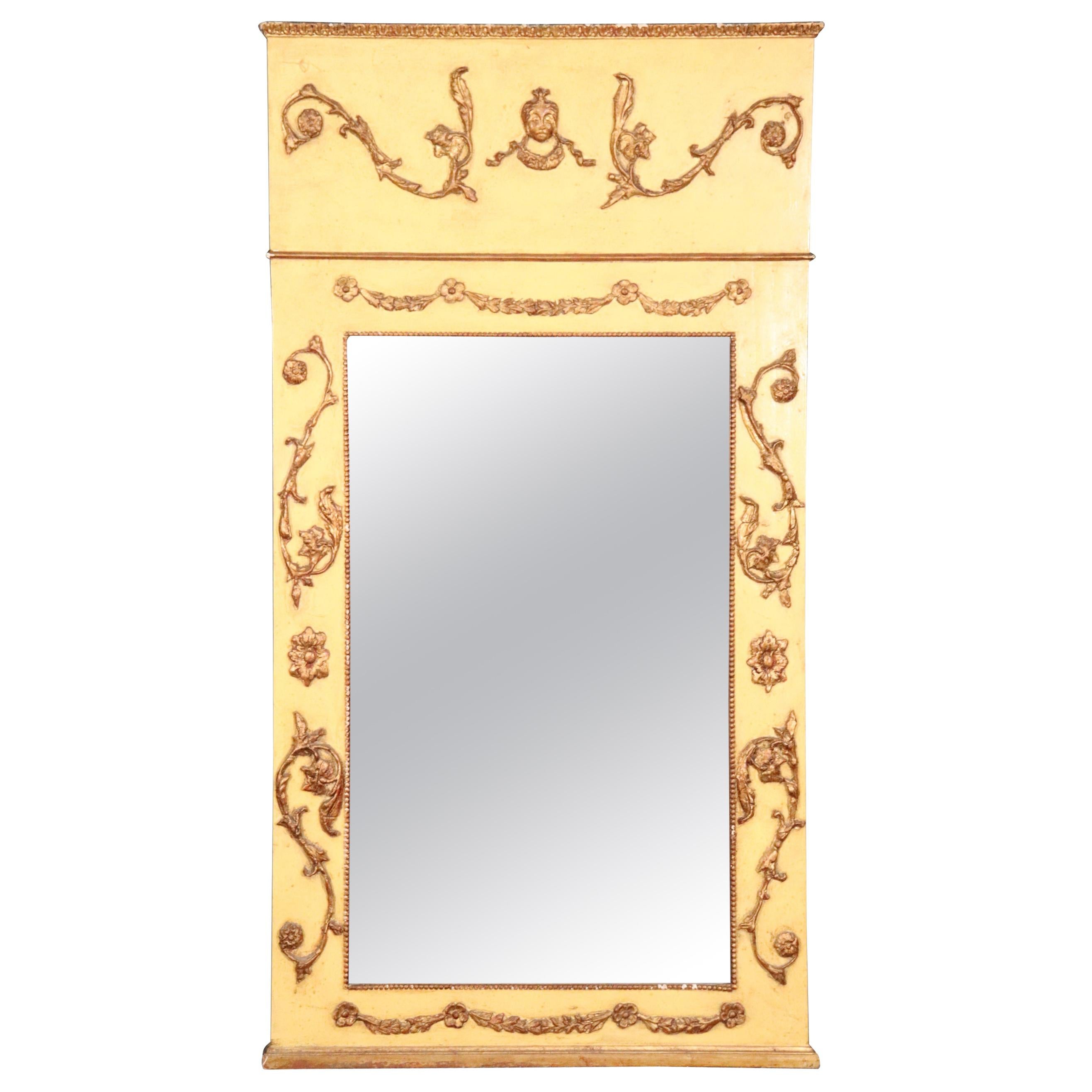 Espejo de Pared Luis XV Francés Dorado Decorado con Pintura Crema