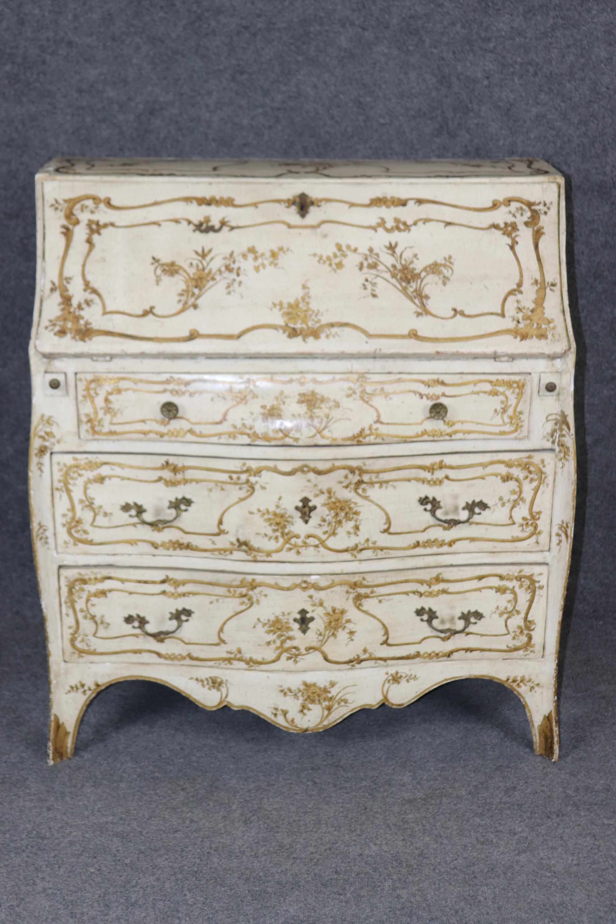 Rococo Revival Creme Paint Decorated Rococo Italian Venetian Paint Decorated Secretary Desk