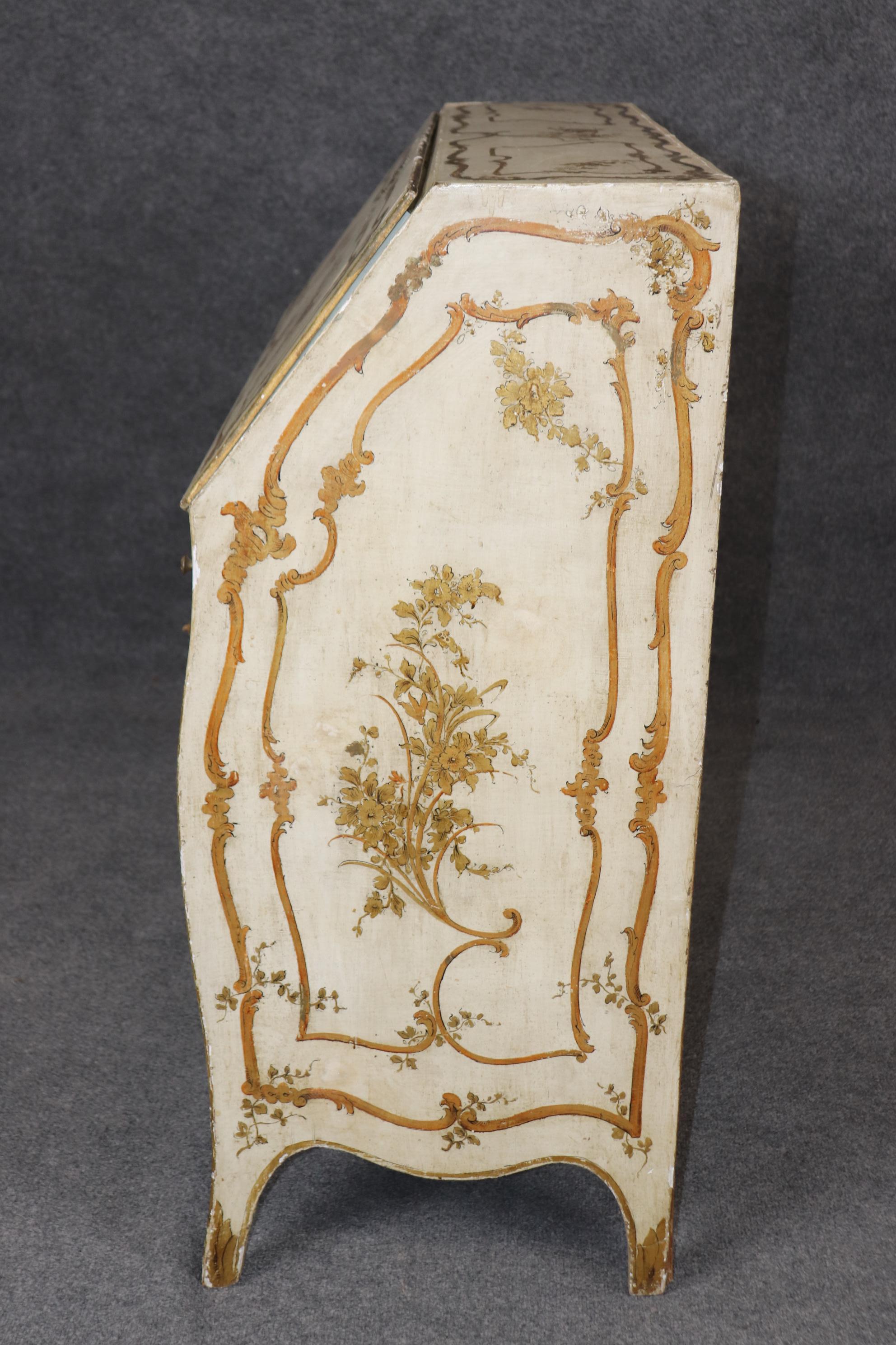 Creme Paint Decorated Rococo Italian Venetian Paint Decorated Secretary Desk In Good Condition In Swedesboro, NJ