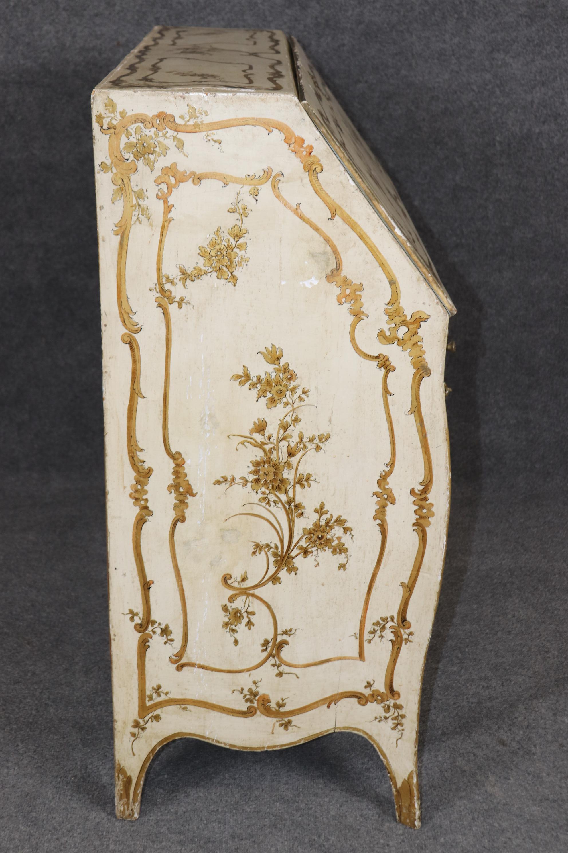 Mid-20th Century Creme Paint Decorated Rococo Italian Venetian Paint Decorated Secretary Desk