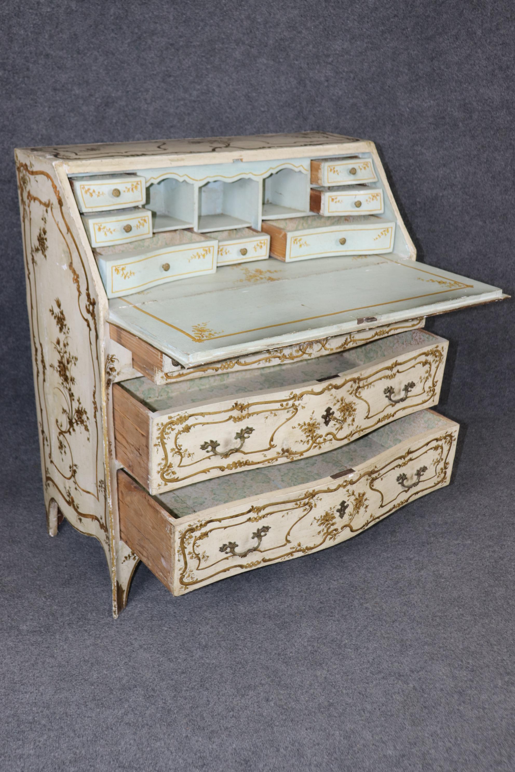 Creme Paint Decorated Rococo Italian Venetian Paint Decorated Secretary Desk 1