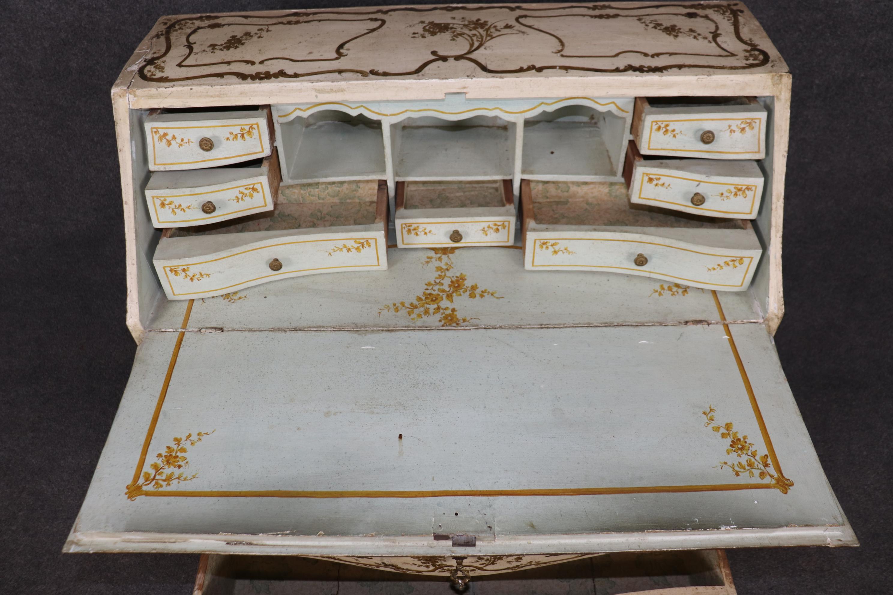 Creme Paint Decorated Rococo Italian Venetian Paint Decorated Secretary Desk 2
