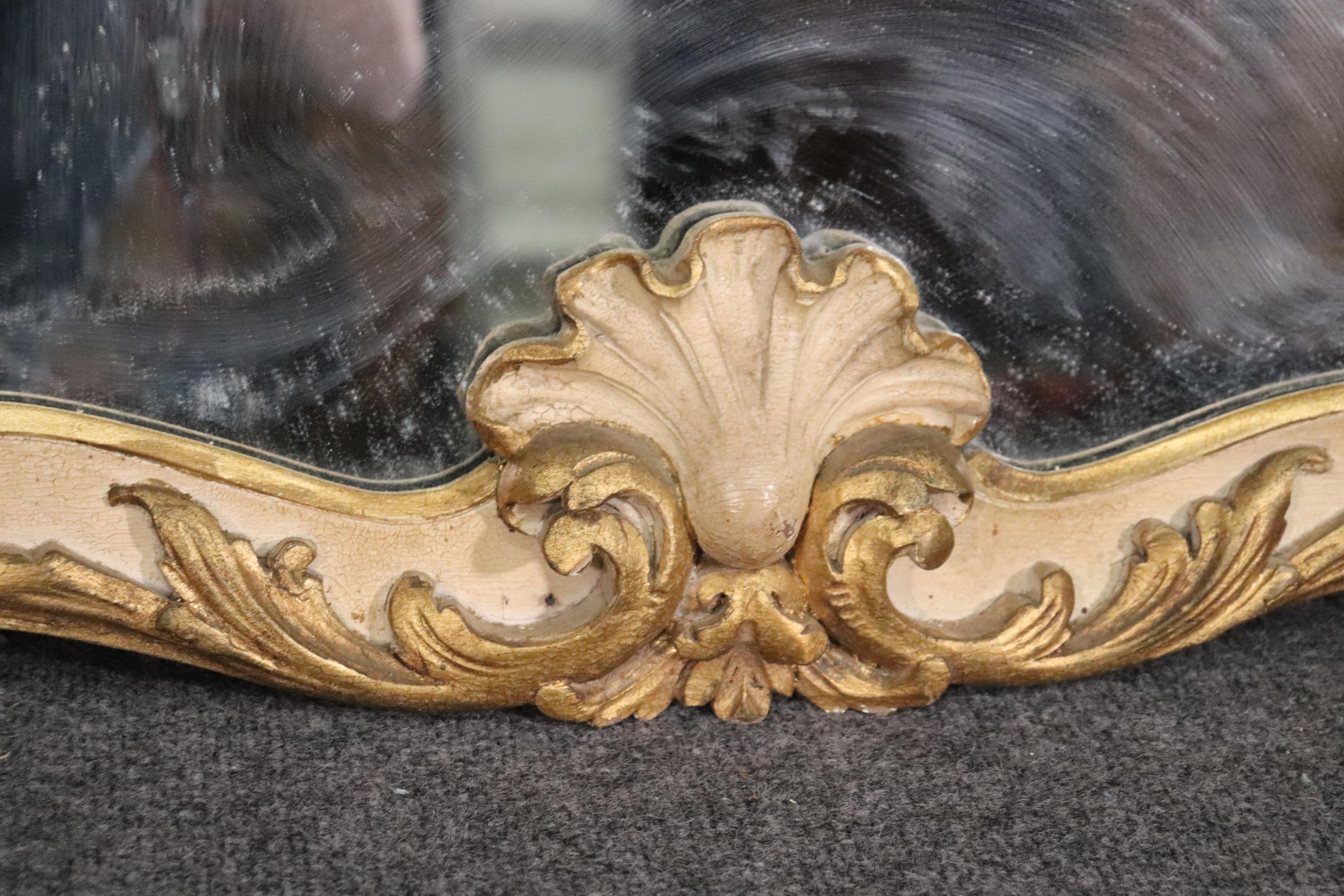 Creme Painted French Louis XV Gilded Carved Mantle Buffet Wall Mirror In Good Condition In Swedesboro, NJ