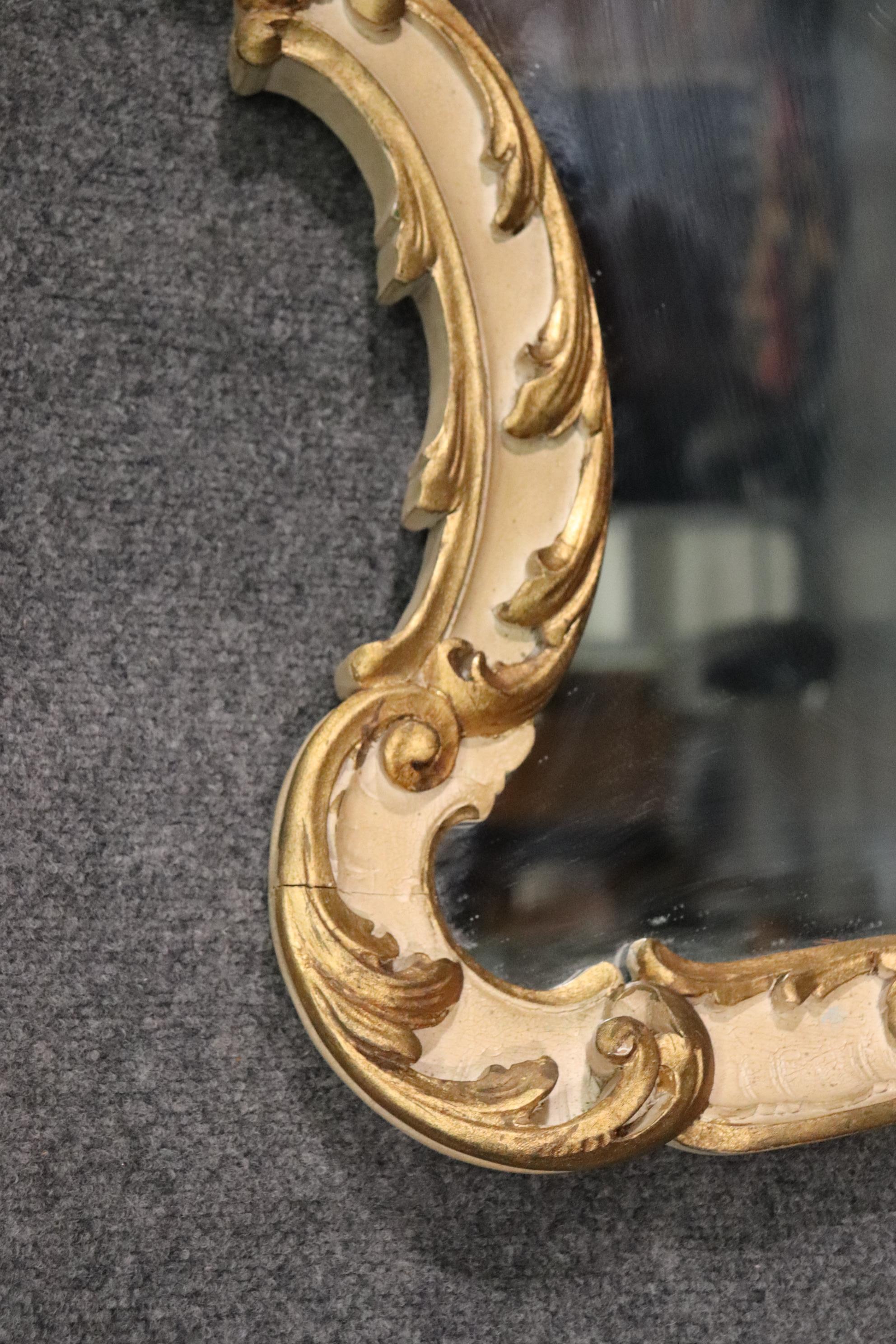 Creme Painted French Louis XV Gilded Carved Mantle Buffet Wall Mirror 1
