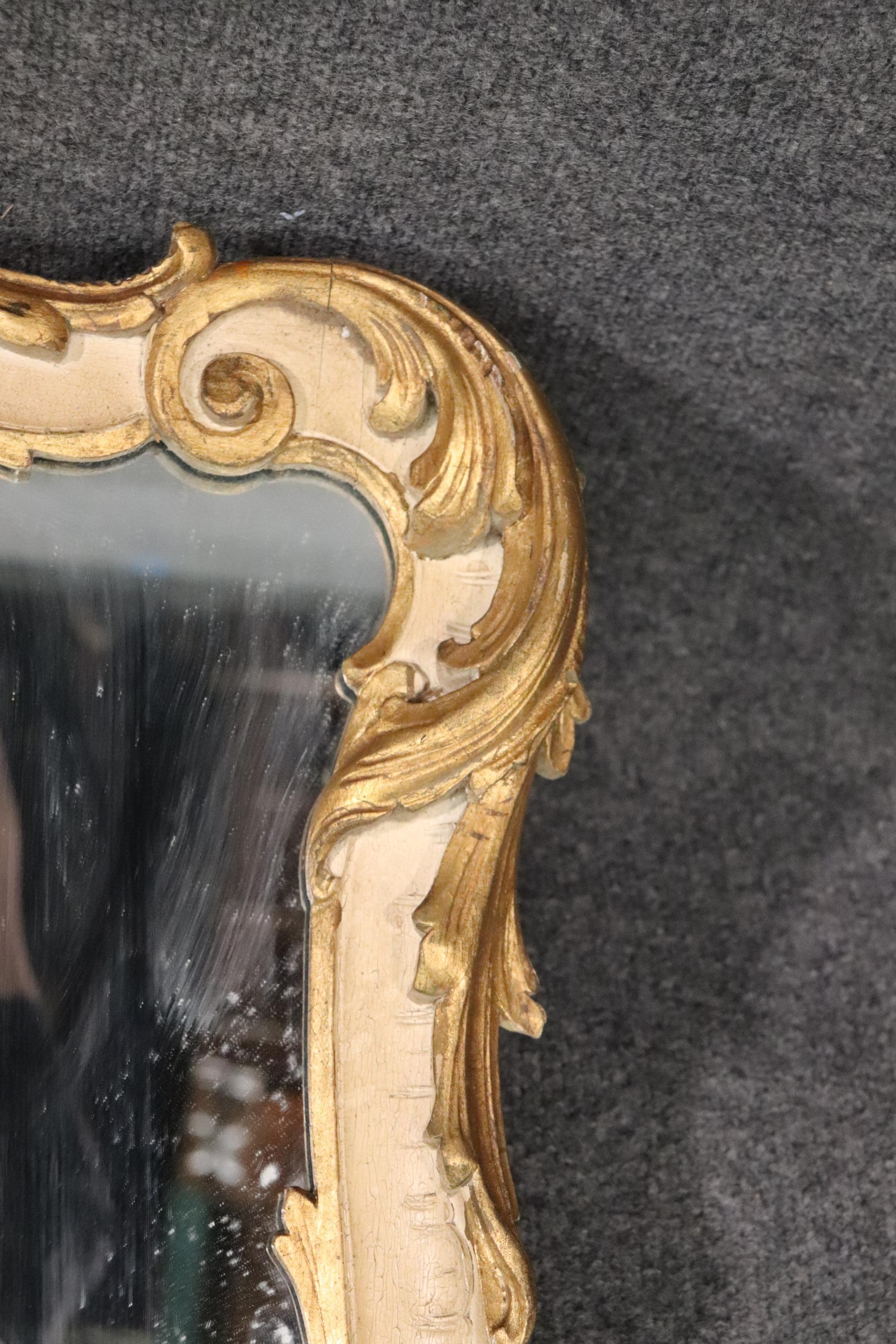 Creme Painted French Louis XV Gilded Carved Mantle Buffet Wall Mirror 2