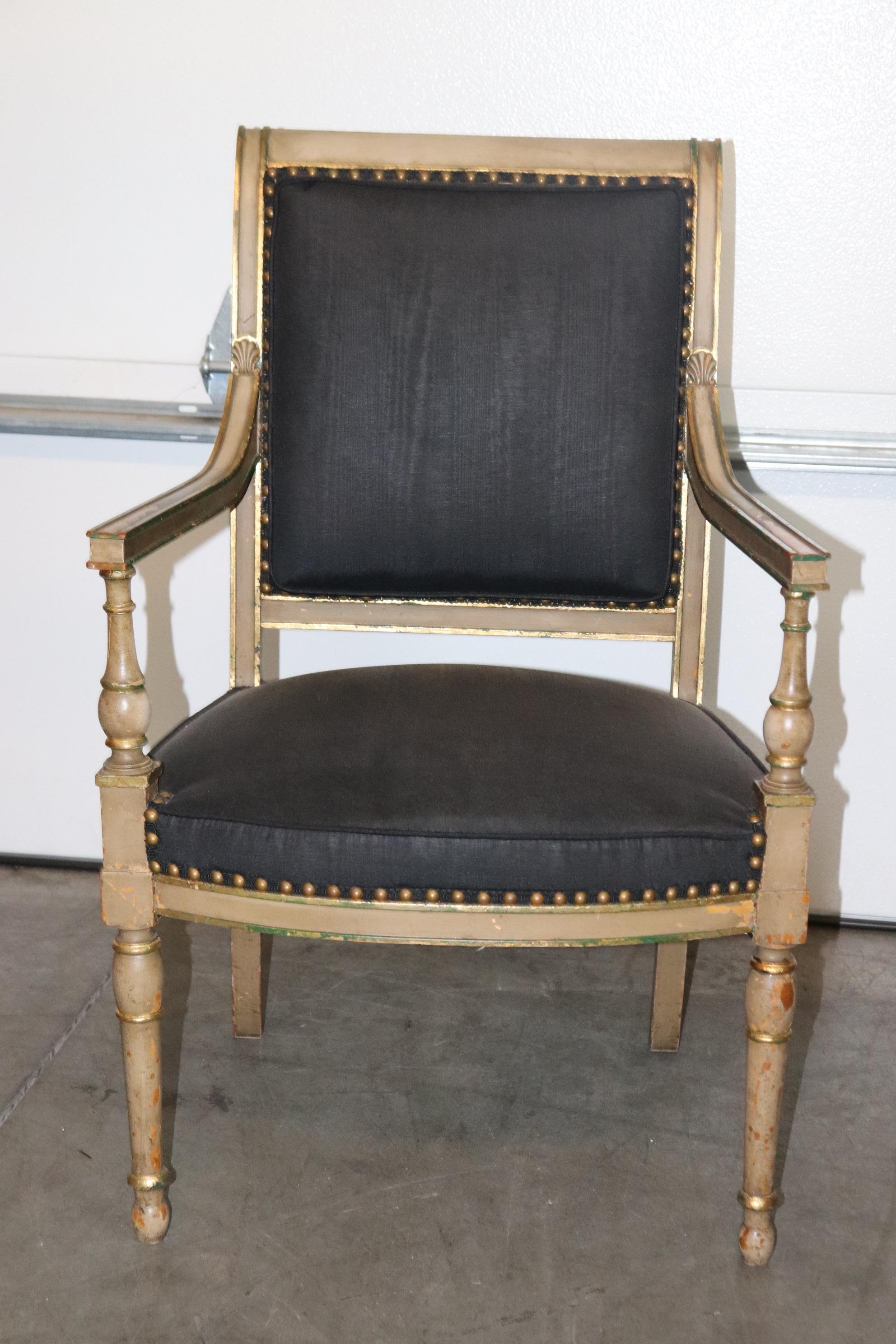 Creme Painted Gilded French Directoire Style Office or Desk Armchair, Circa 1950 In Good Condition In Swedesboro, NJ