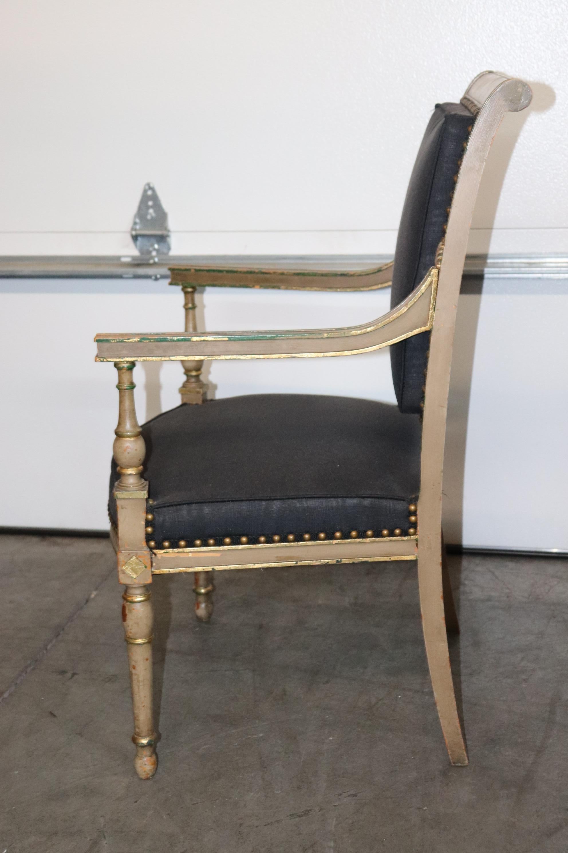 Mid-20th Century Creme Painted Gilded French Directoire Style Office or Desk Armchair, Circa 1950