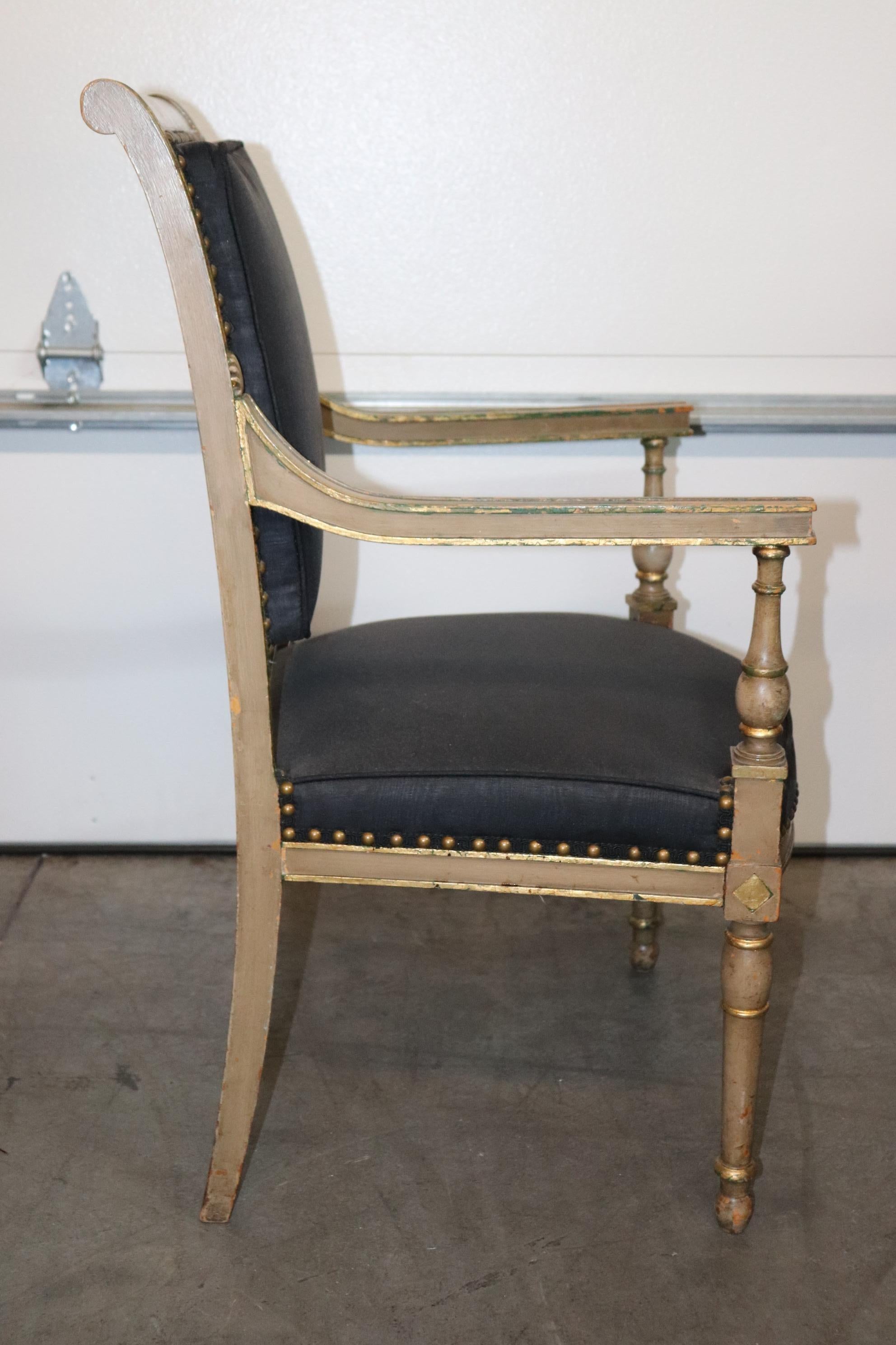 Creme Painted Gilded French Directoire Style Office or Desk Armchair, Circa 1950 1