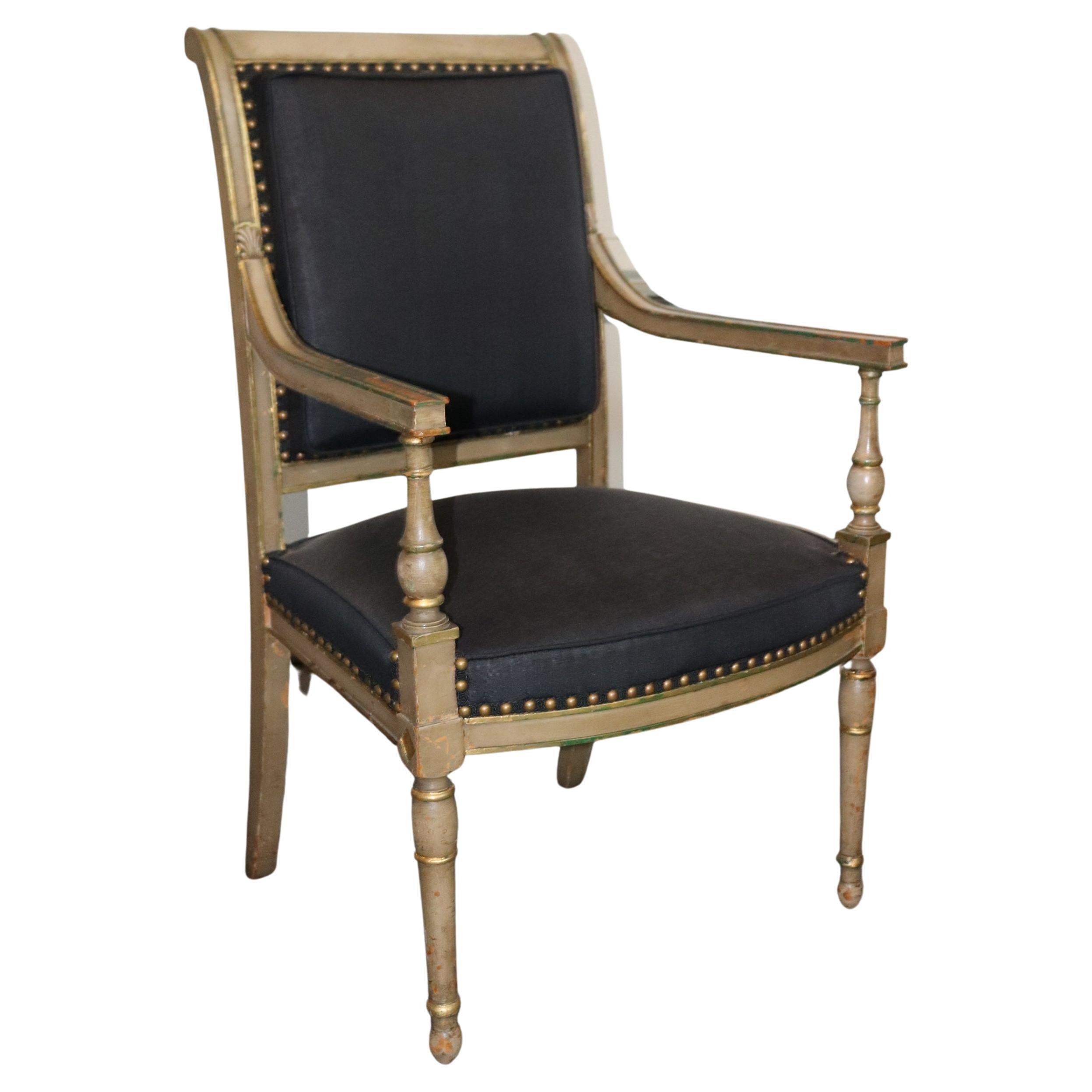 Creme Painted Gilded French Directoire Style Office or Desk Armchair, Circa 1950