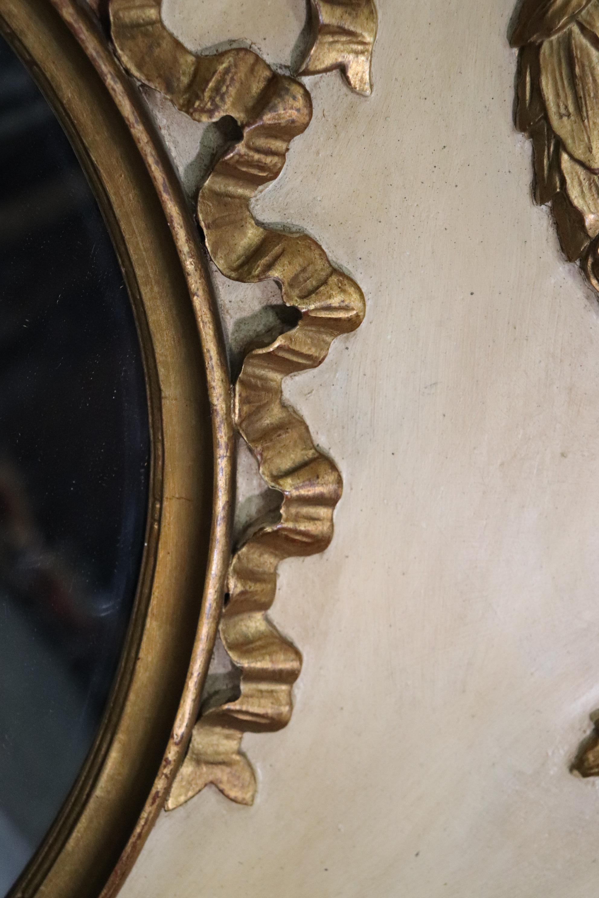 Creme Painted Gilded French Louis XV Wall Mantel Mantle Mirror, circa 1950 2