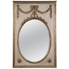 Creme Painted Gilded French Louis XV Wall Mantel Mantle Mirror, circa 1950