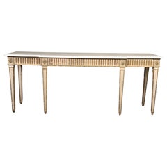Creme Painted Marble Top Gilded Directoire Louis XVI Console Table Circa 1930