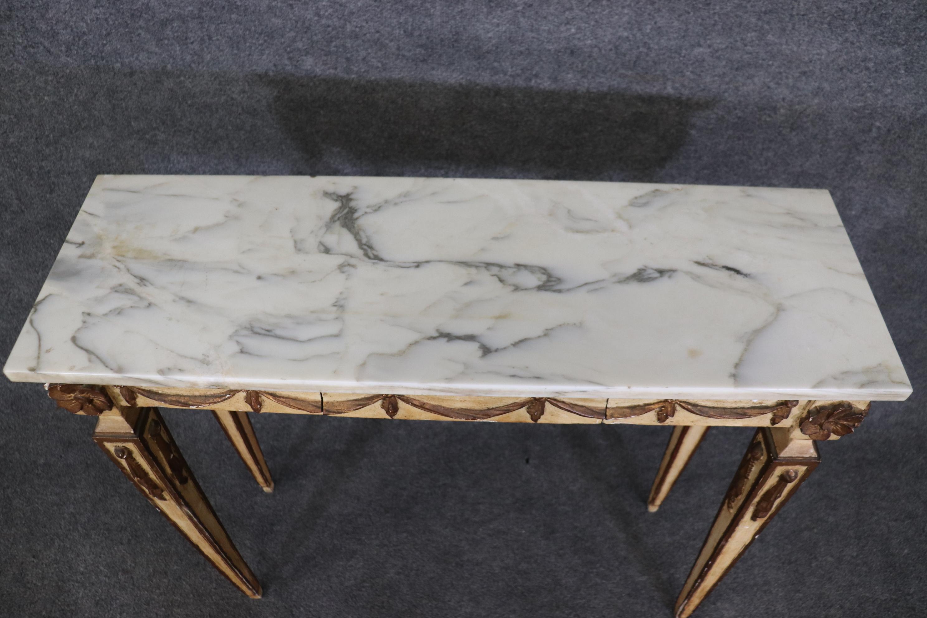 Creme Painted Marble Top Neoclassical Style Italian Console Table with Drawer For Sale 4