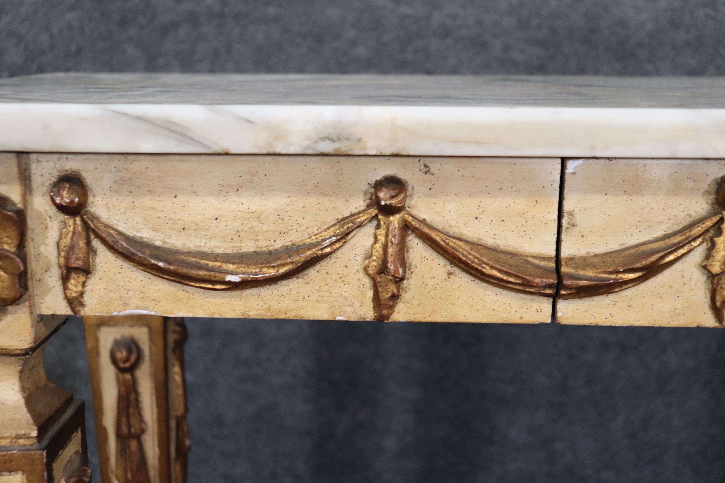 Creme Painted Marble Top Neoclassical Style Italian Console Table with Drawer For Sale 7