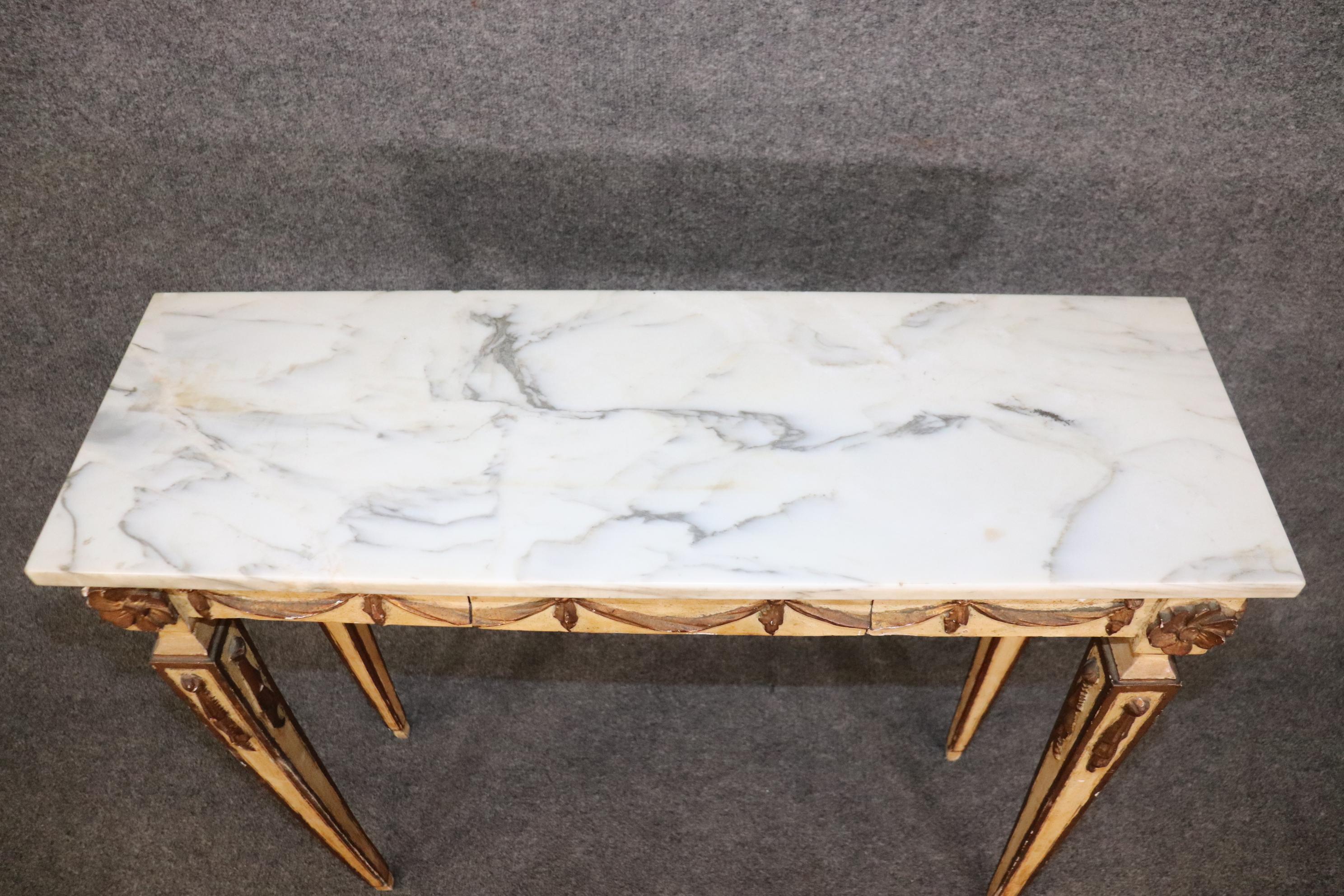 Creme Painted Marble Top Neoclassical Style Italian Console Table with Drawer For Sale 3
