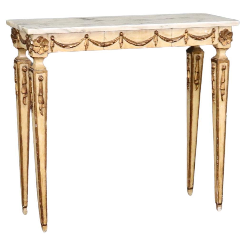 Creme Painted Marble Top Neoclassical Style Italian Console Table with Drawer For Sale