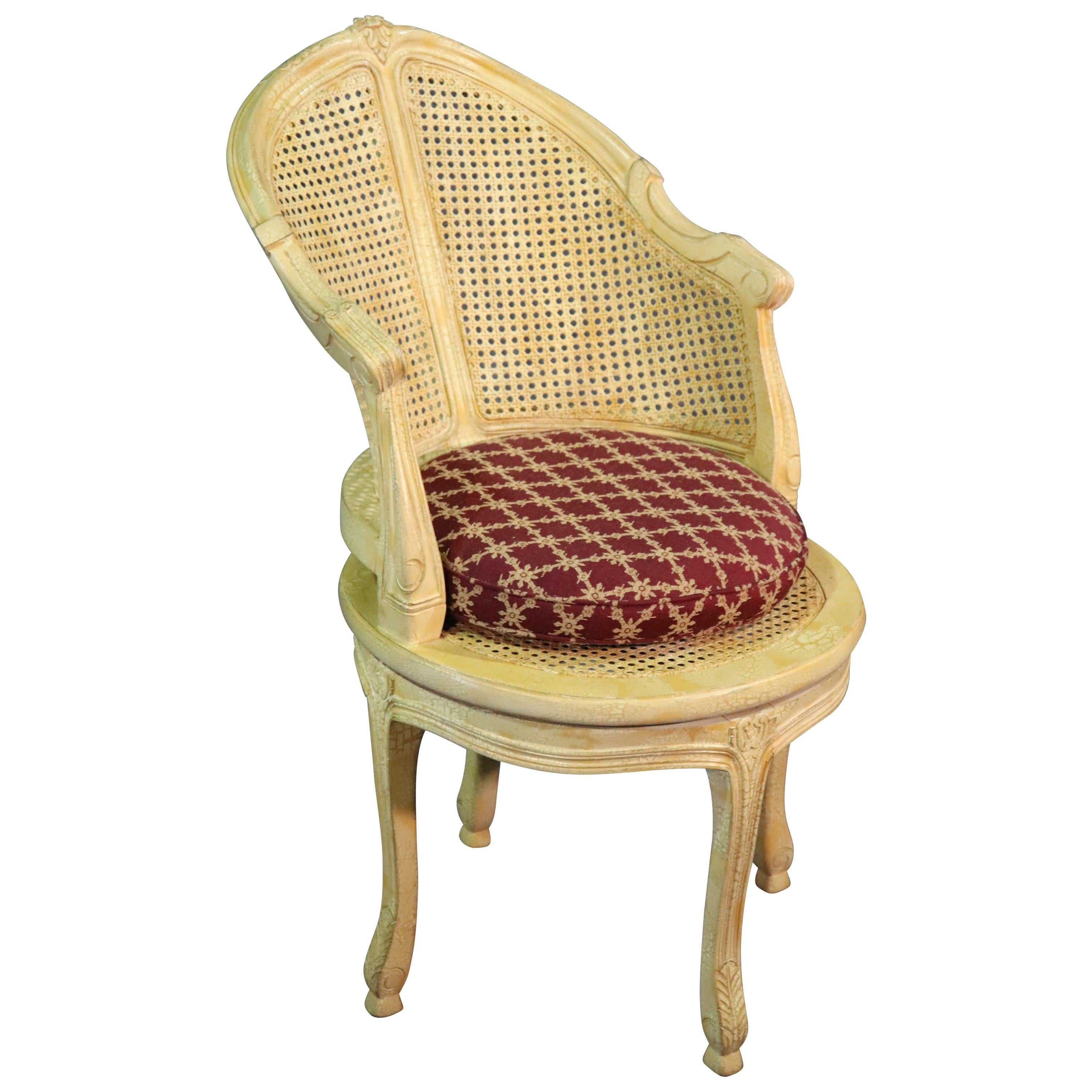 Creme Painted Swiveling French Louis XV Cane Corner Occasional Chair