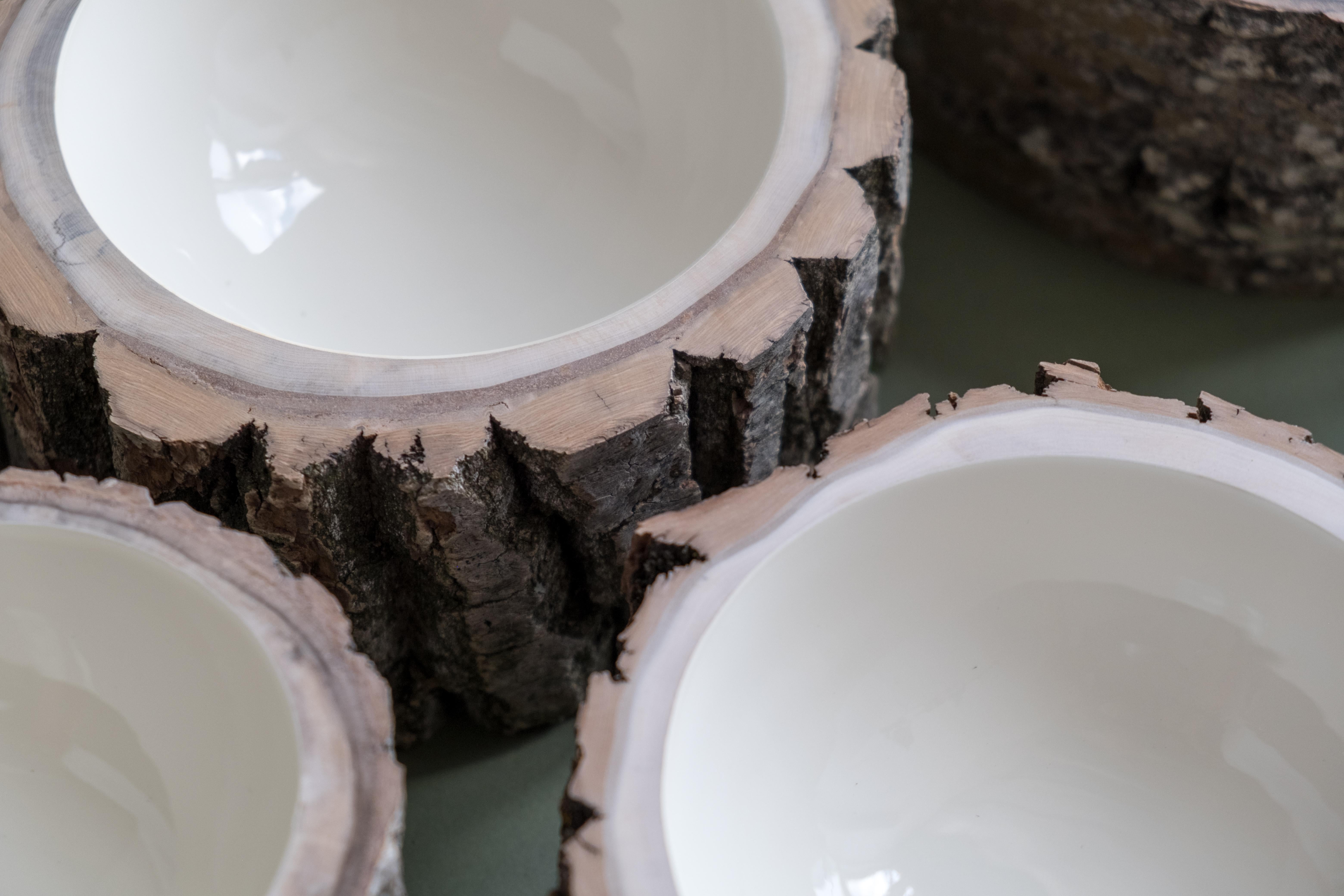 Creme Größe 6  Log Bowl von Loyal Loot Handgefertigt aus wiederverwertetem Holz (21. Jahrhundert und zeitgenössisch) im Angebot