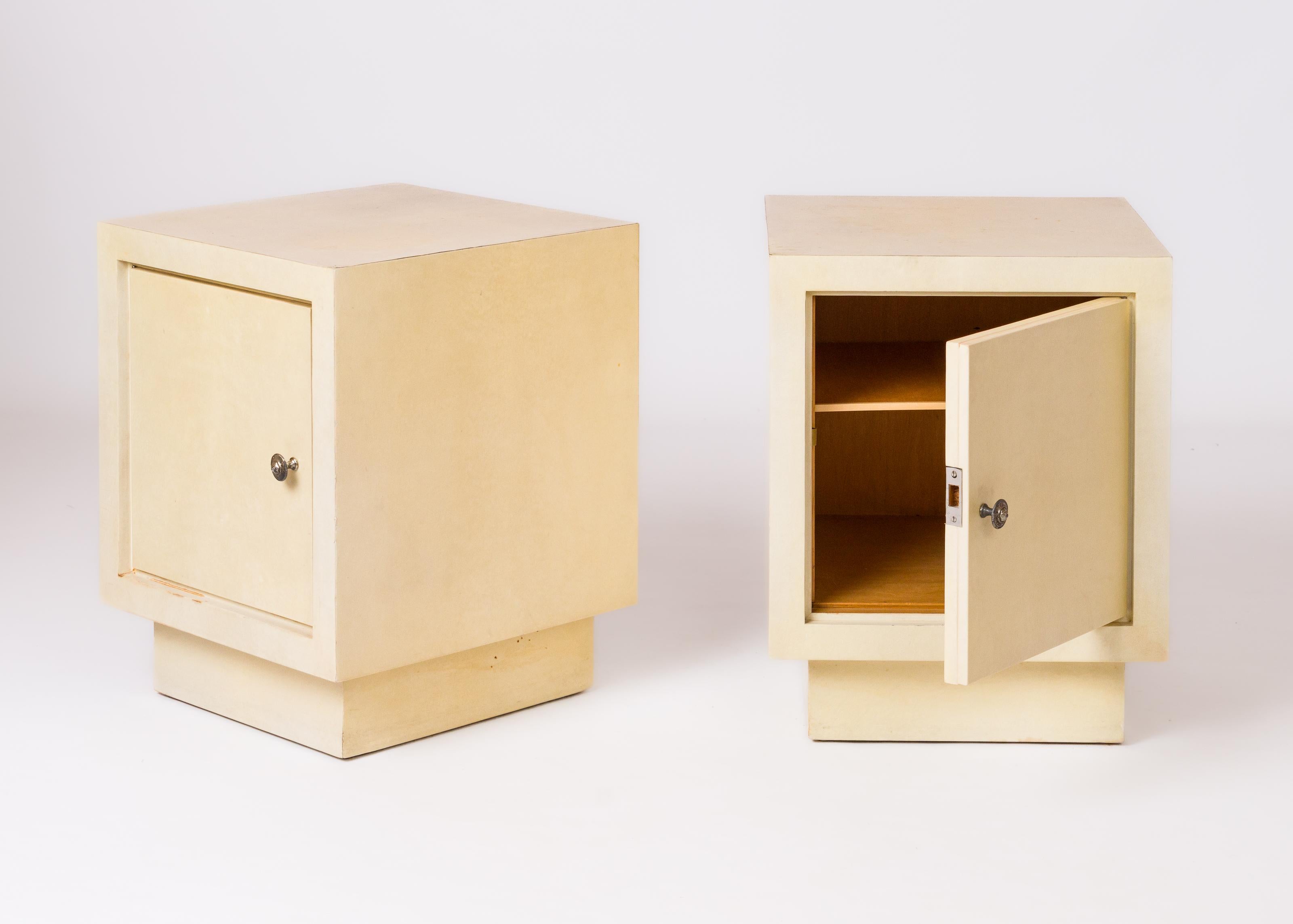 Creme Velum & Fruitwood Night Stands in the manner of JM Frank - France 1950's In Fair Condition In New York, NY