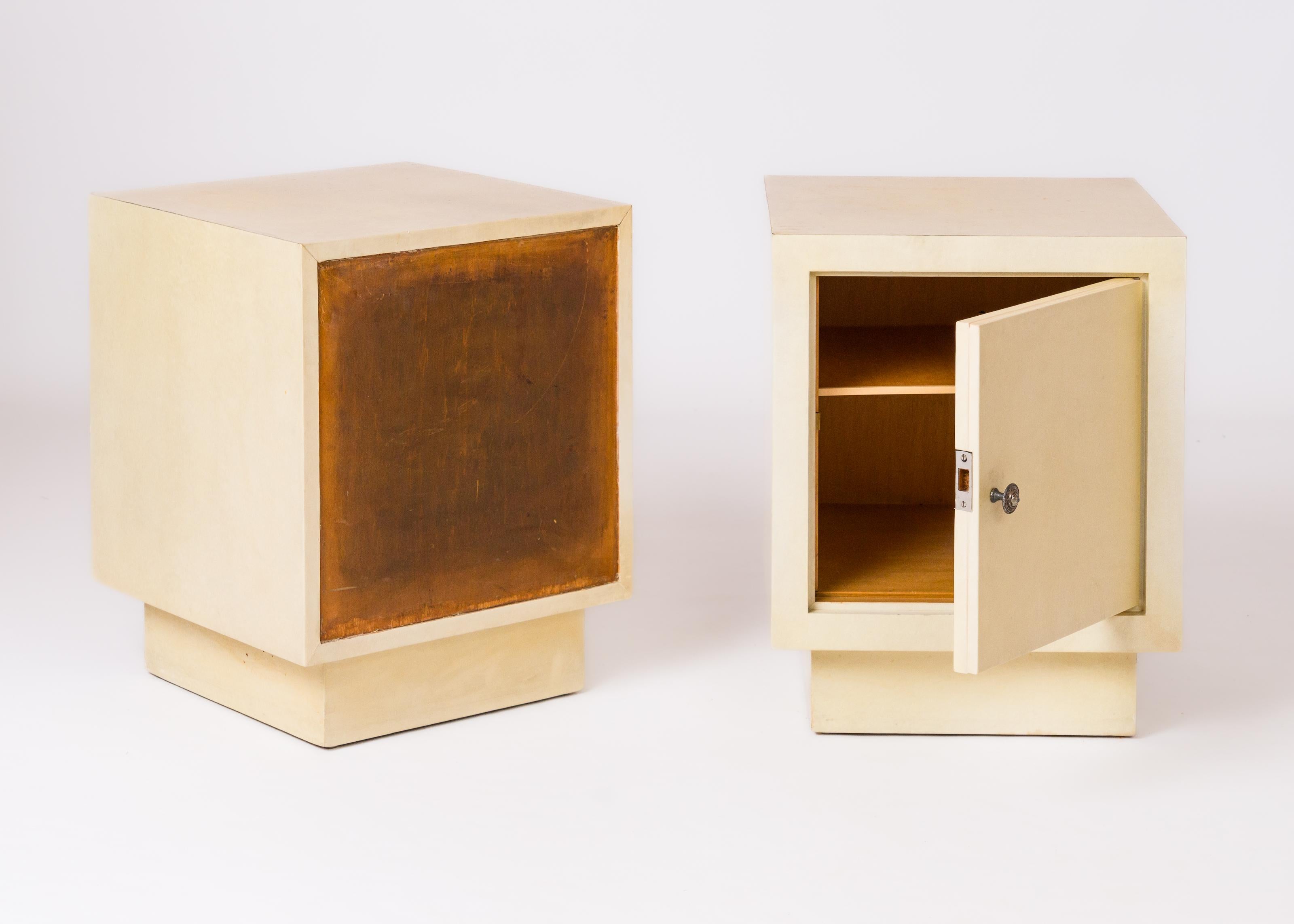 Mid-20th Century Creme Velum & Fruitwood Night Stands in the manner of JM Frank - France 1950's