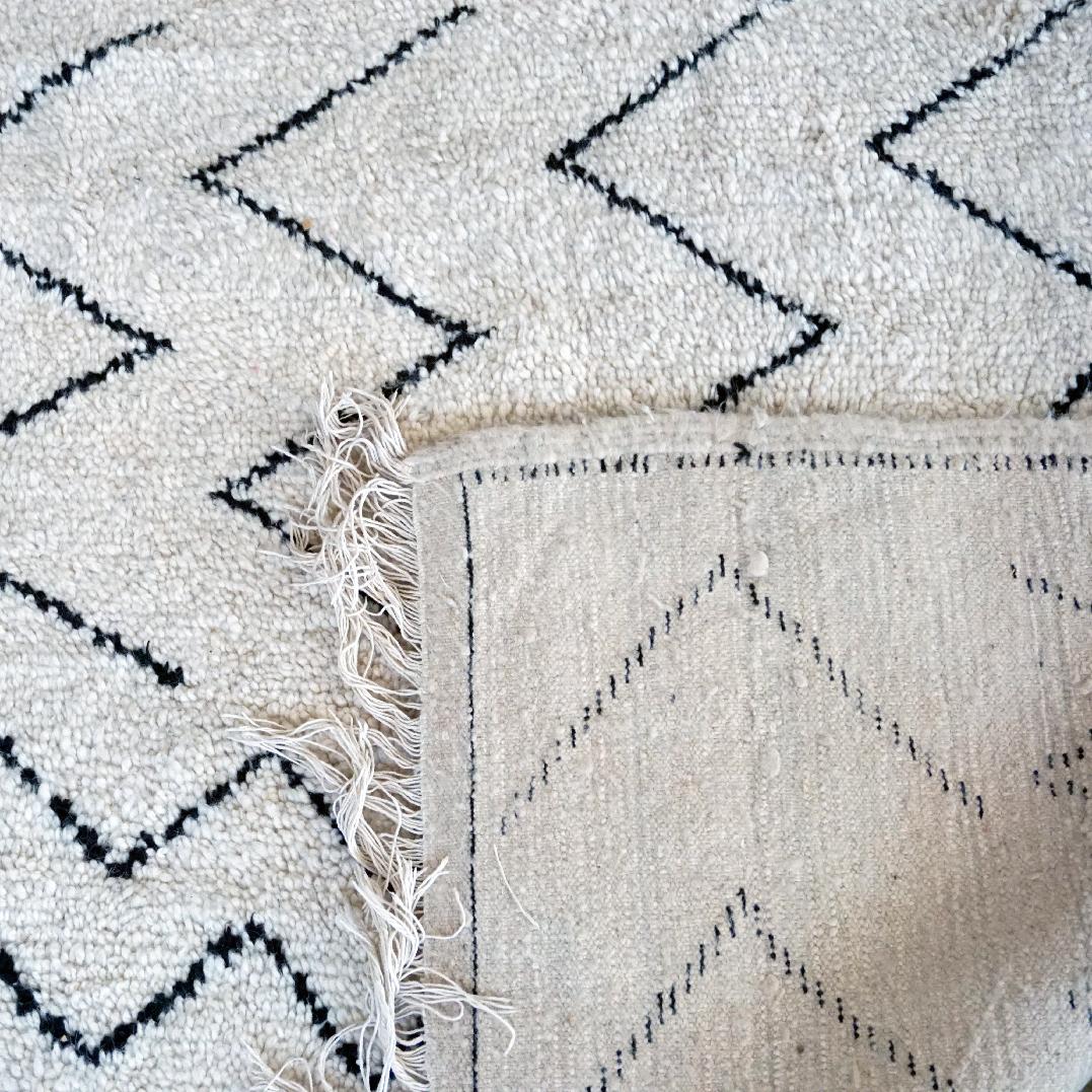 Contemporary Creme white and black Vintage Moroccan Handwoven Wool Berber Rug For Sale