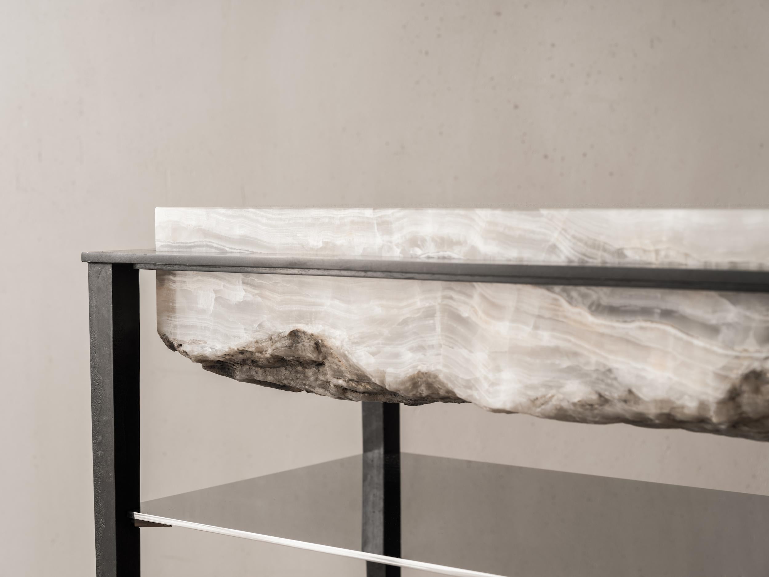 Brass Cremino Cloud Onyx Console Table by Gianluca Pacchioni For Sale