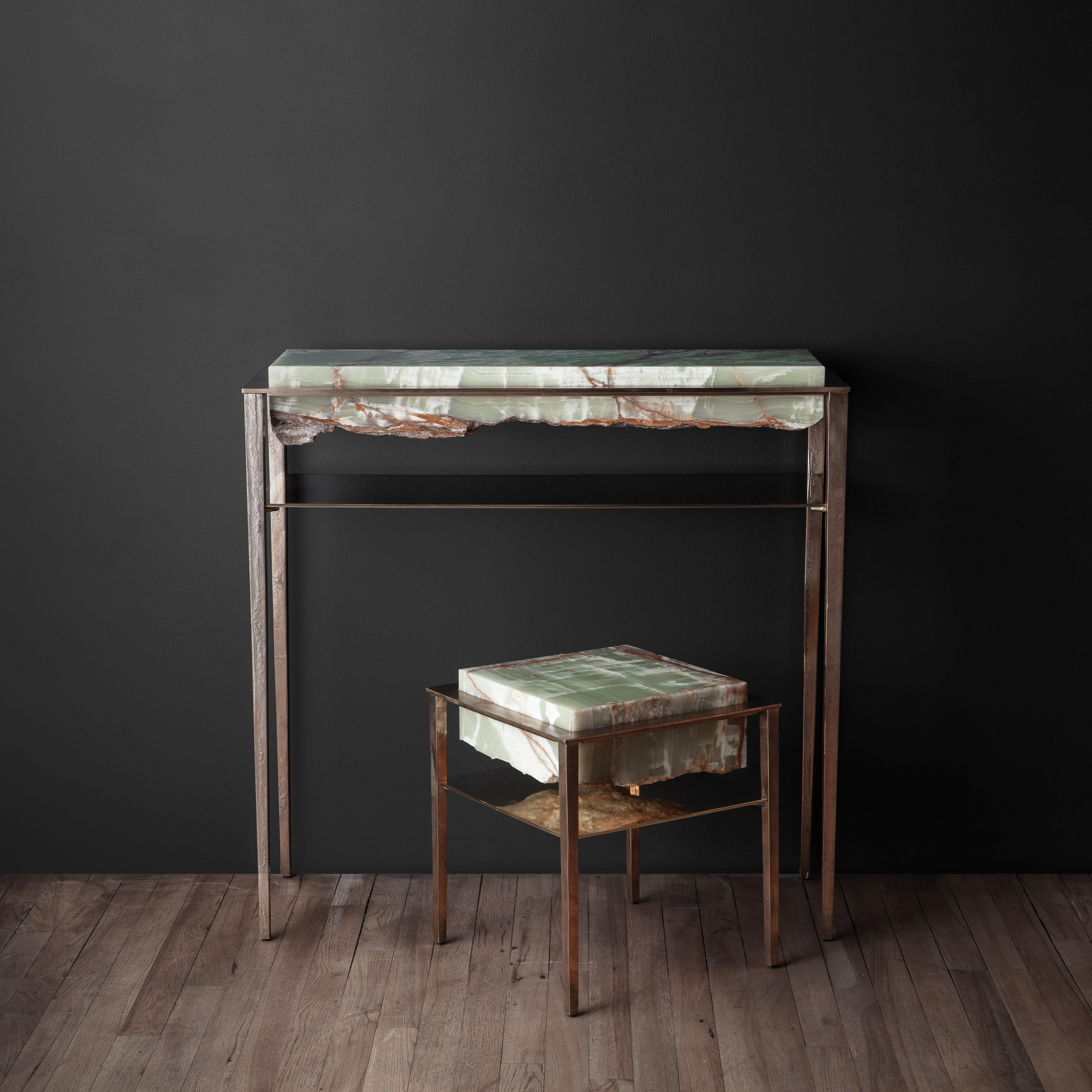 Contemporary Cremino Green Onyx Console Handcrafted by Gianluca Pacchioni