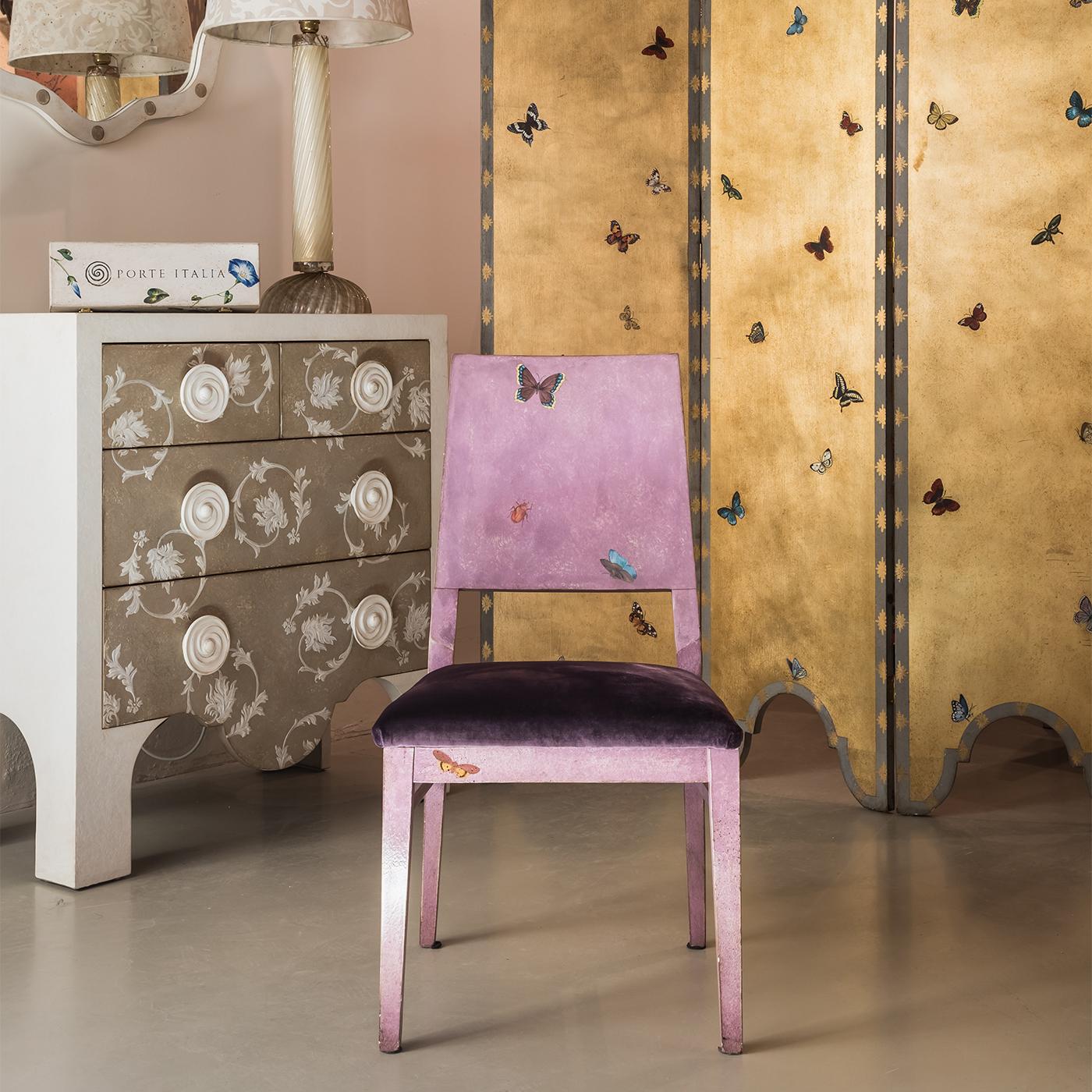 Discover Indigo Chair, an epitome of versatility in a hand-painted collection. Its understated linear back transforms into a captivating canvas in the hands of our skilled artists, ensuring a truly unique and joyful experience in your everyday use.