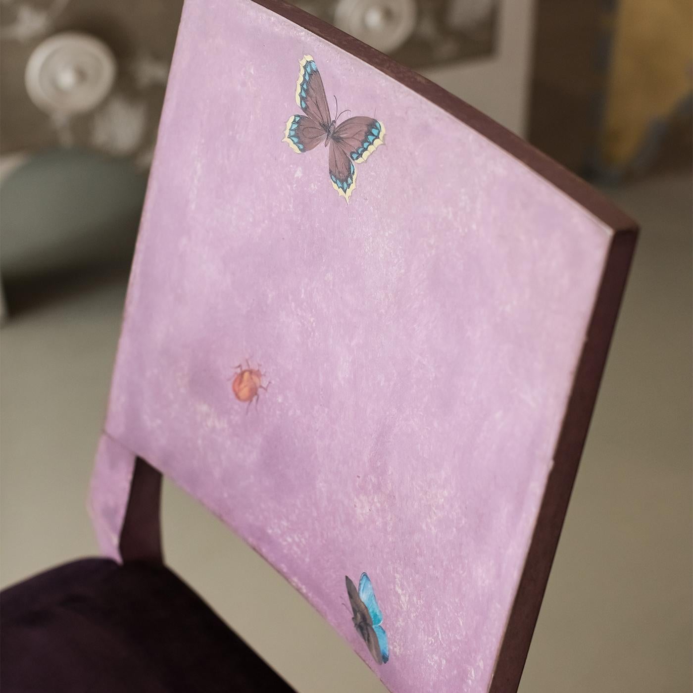 Contemporary Cremona Violet Indigo with Butterflies Dining Chair For Sale