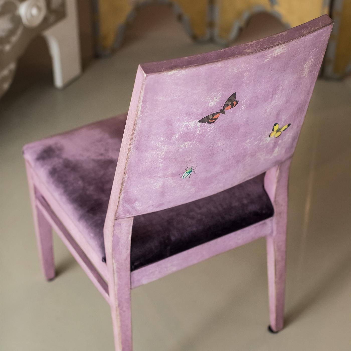 Wood Cremona Violet Indigo with Butterflies Dining Chair For Sale