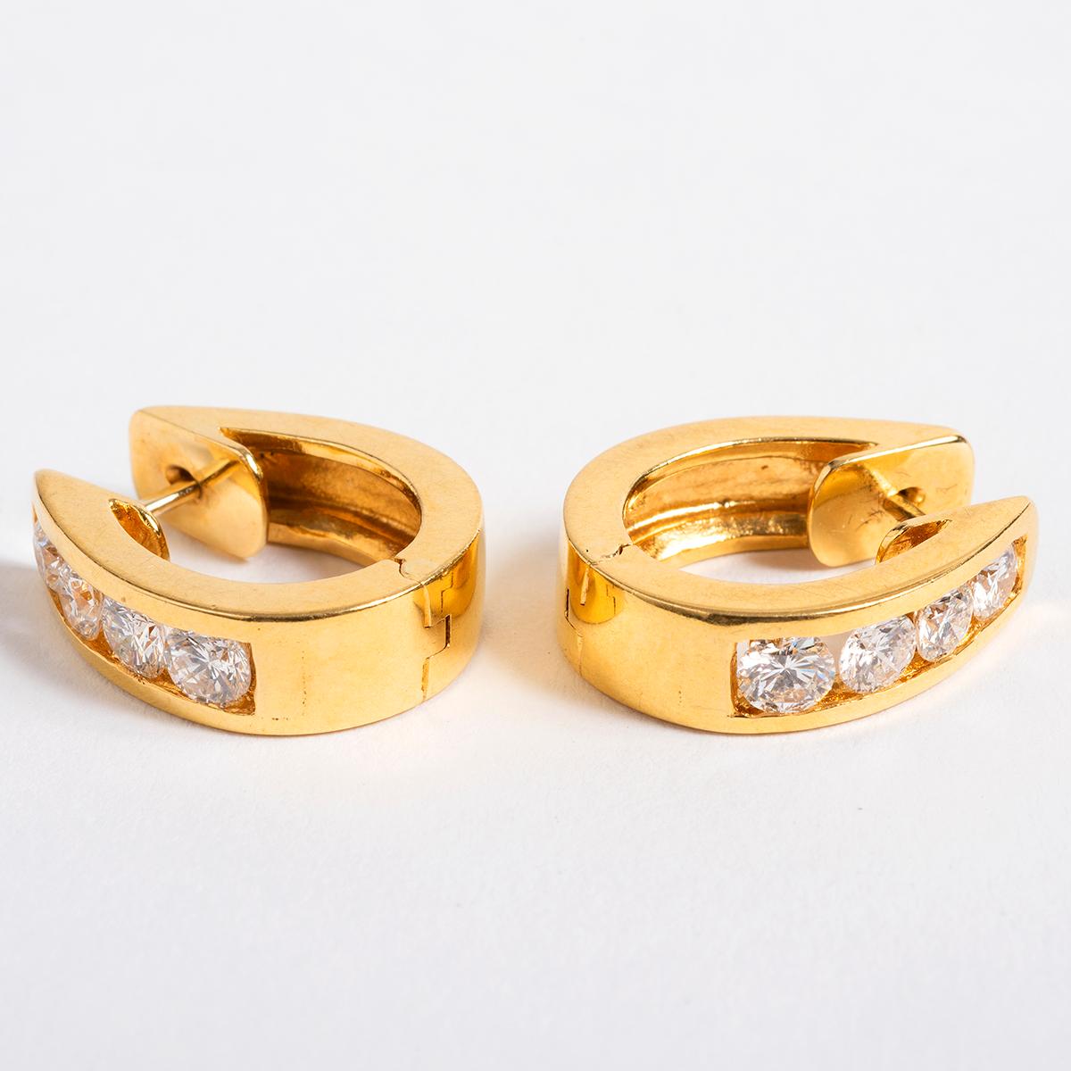 Round Cut Creole Cuff Diamond Earrings in 18 Karat Yellow Gold