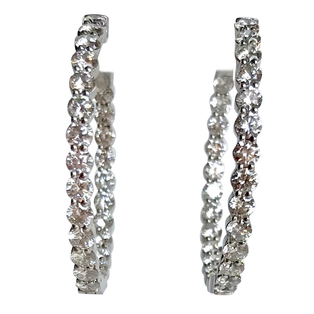 Creole Earrings in 18 Carat White Gold Setting 7.11 Carat of Diamonds For Sale