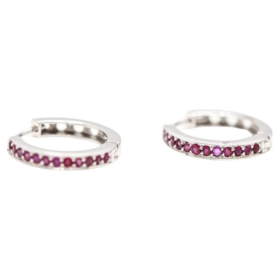 Creole Earrings in White Gold and Rubis